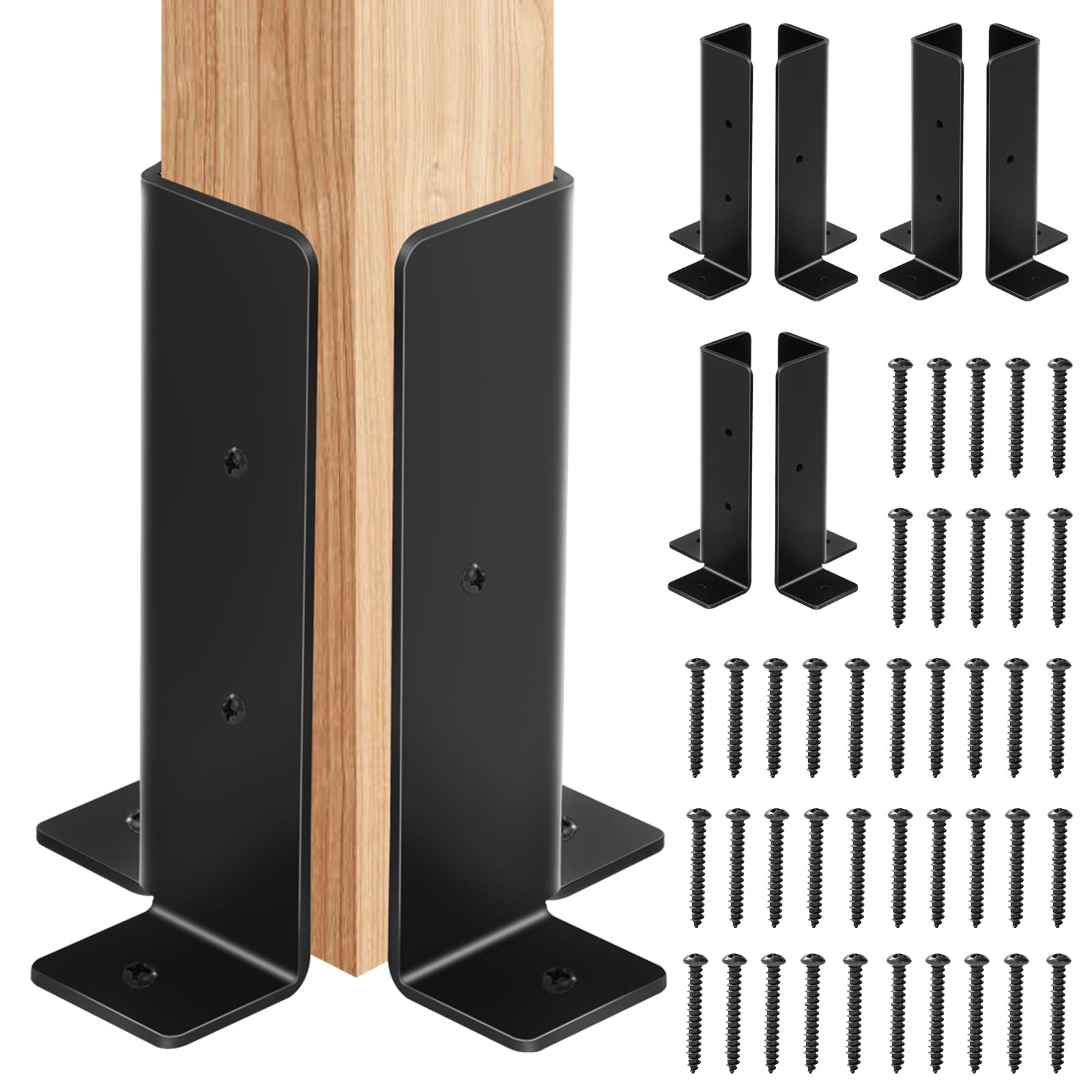 LAIFUCAM  8 Piece Adjustable Post Anchor Brackets Heavy Duty Half Column Black Support Base for Wood Fence Pergola Railing Fits One and a Half by