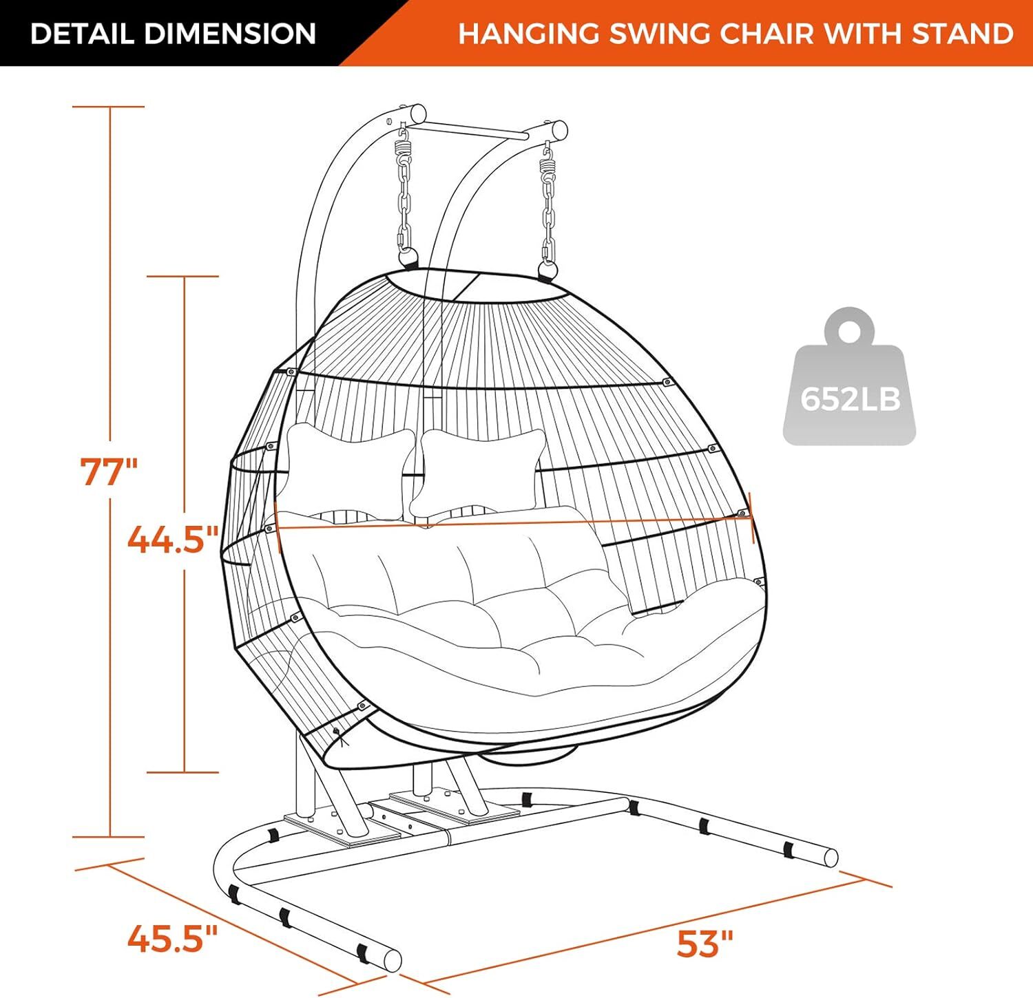 Outdoor Iron Double Swing Chair with Cushions