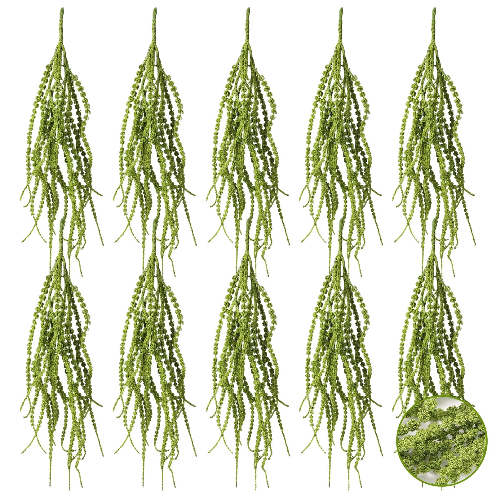 Phewnyzo -  10 pcs 35 inch artificial amaranthus green hanging flower faux wisteria for wedding C...