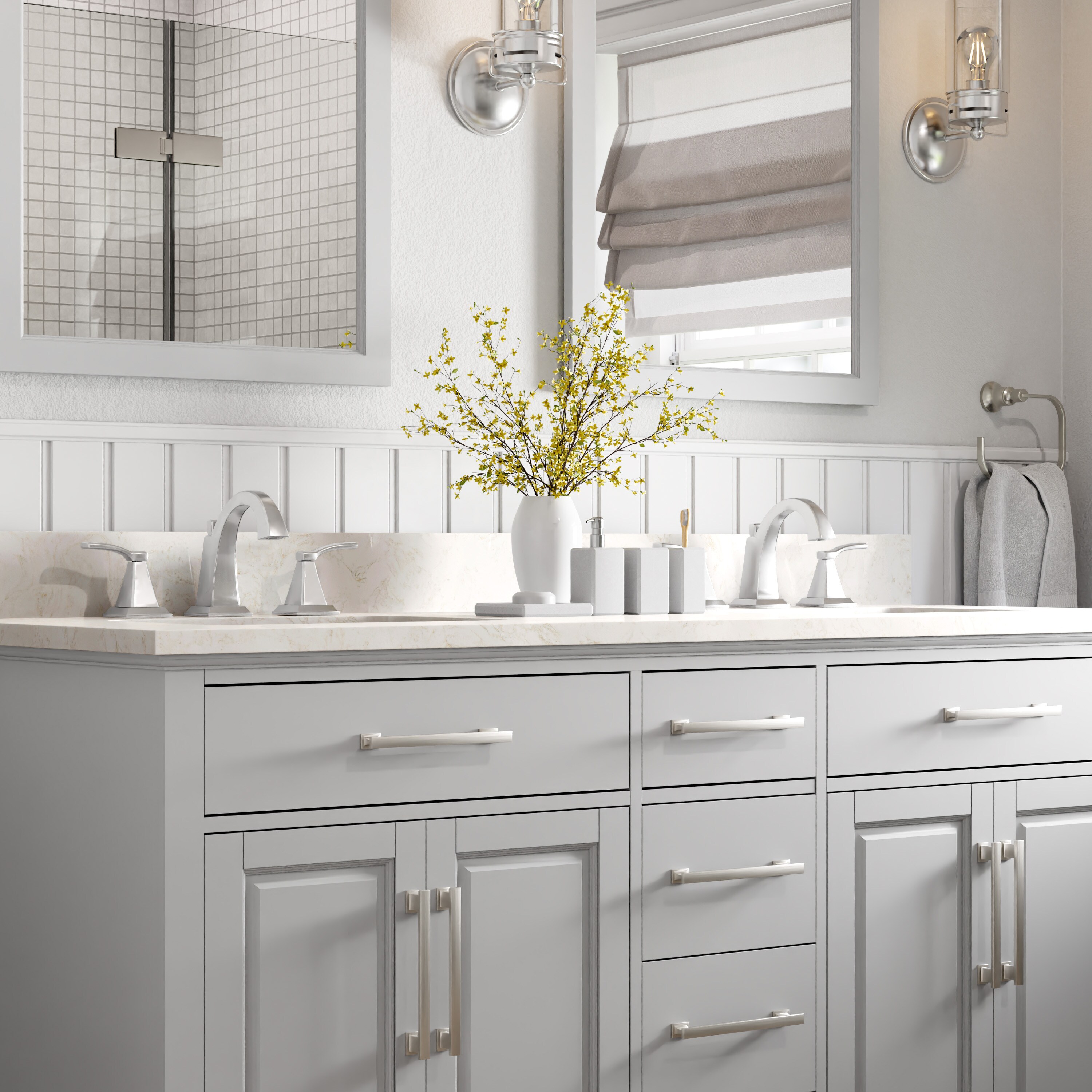 allen + roth Brookview 60-in True Gray Undermount Double Sink Bathroom ...