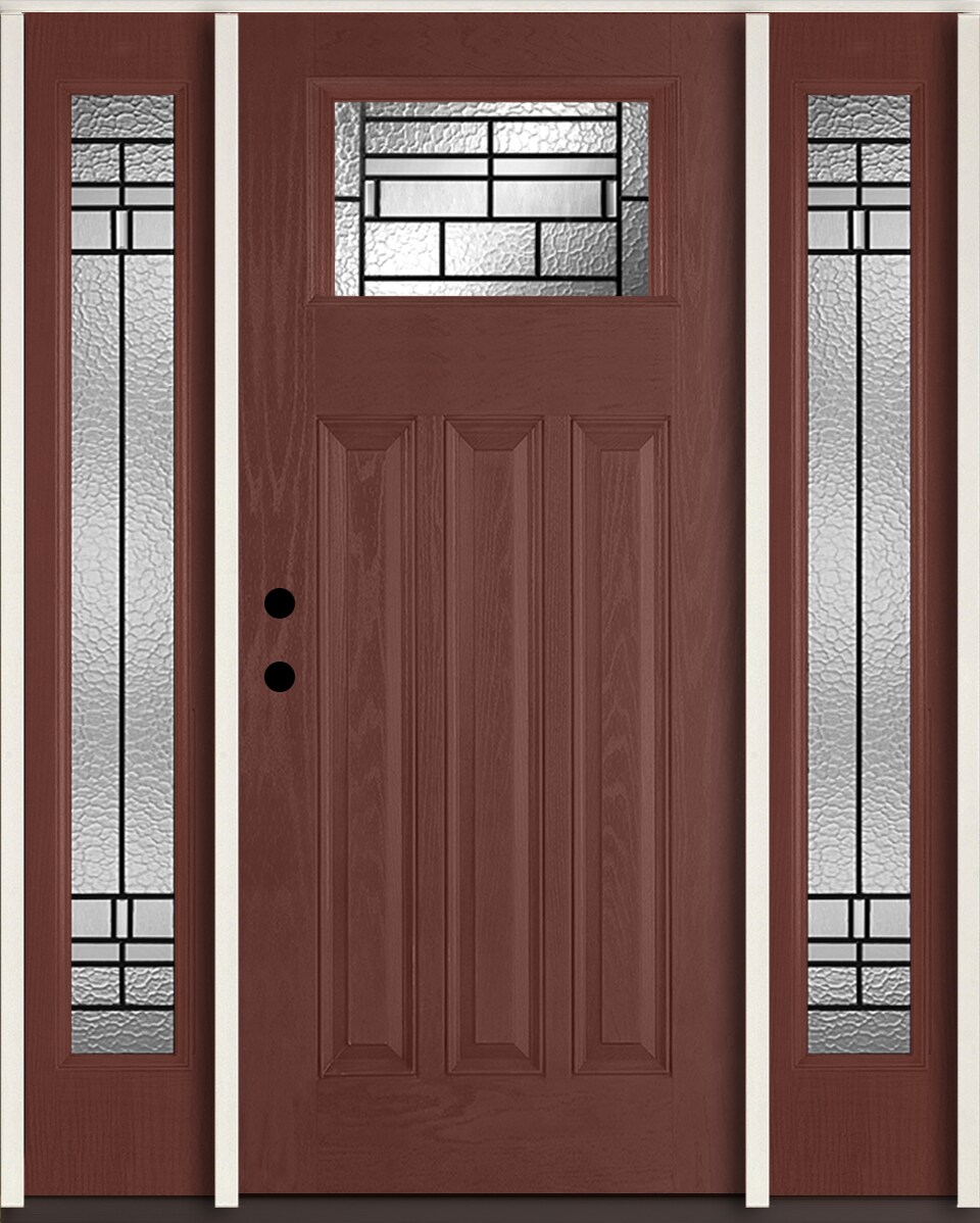 RELIABILT LO963785 Pembrook 60-in x 80-in x 4-5/8-in Fiberglass Craftsman Right-hand inswing Wineberry Stain Stained Prehung Front Door with Sidelights Insulating core