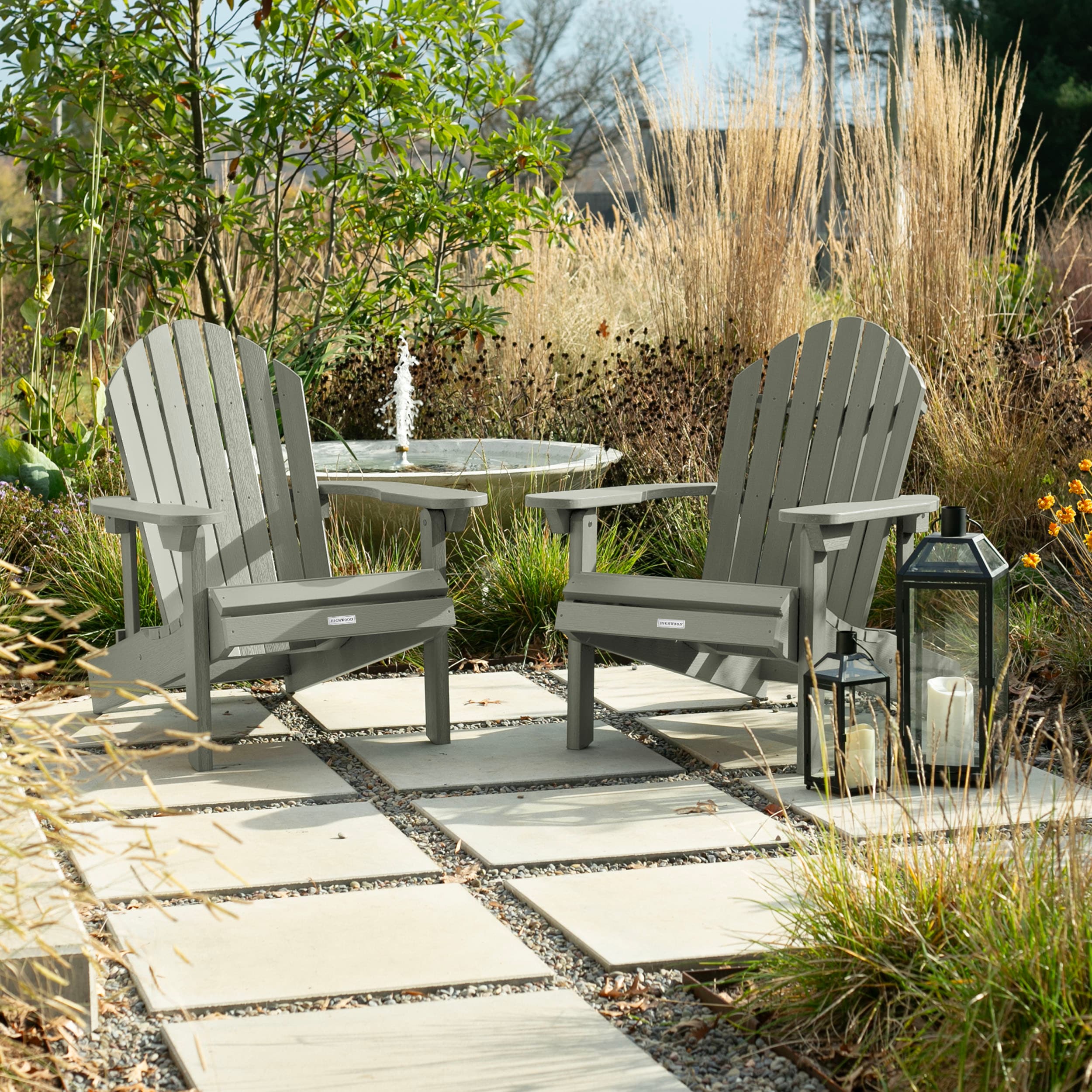 highwood AD-KITCHL6-EUC Hamilton Set of 2 Eucalyptus Poly-lumber Frame Stationary Adirondack Chair with Slat Seat