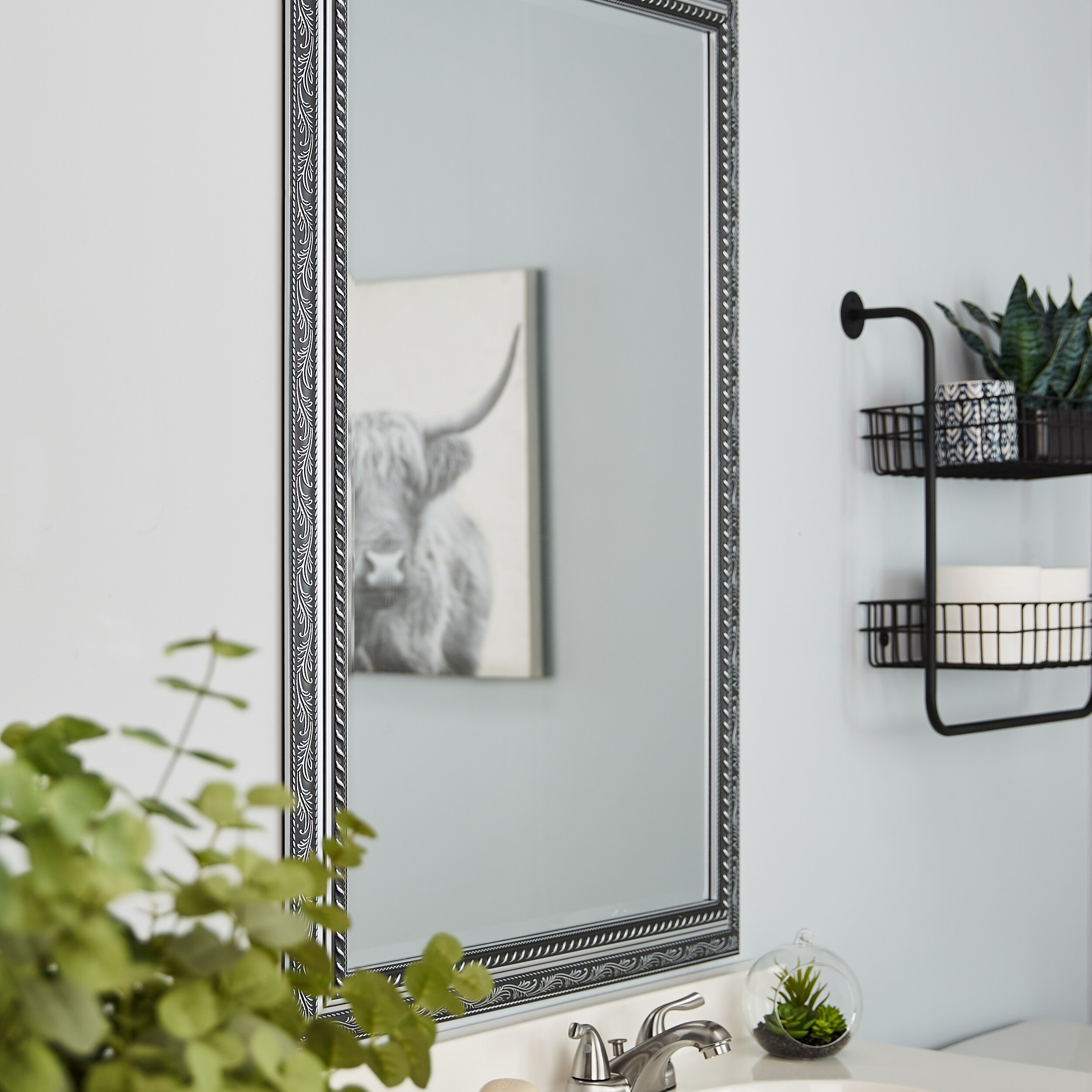 Style Selections 28.5x40.5-in mirror frame 28.5-in W x 40.5-in H Gray Beveled  Full Length Wall Mirror in the Mirrors department at