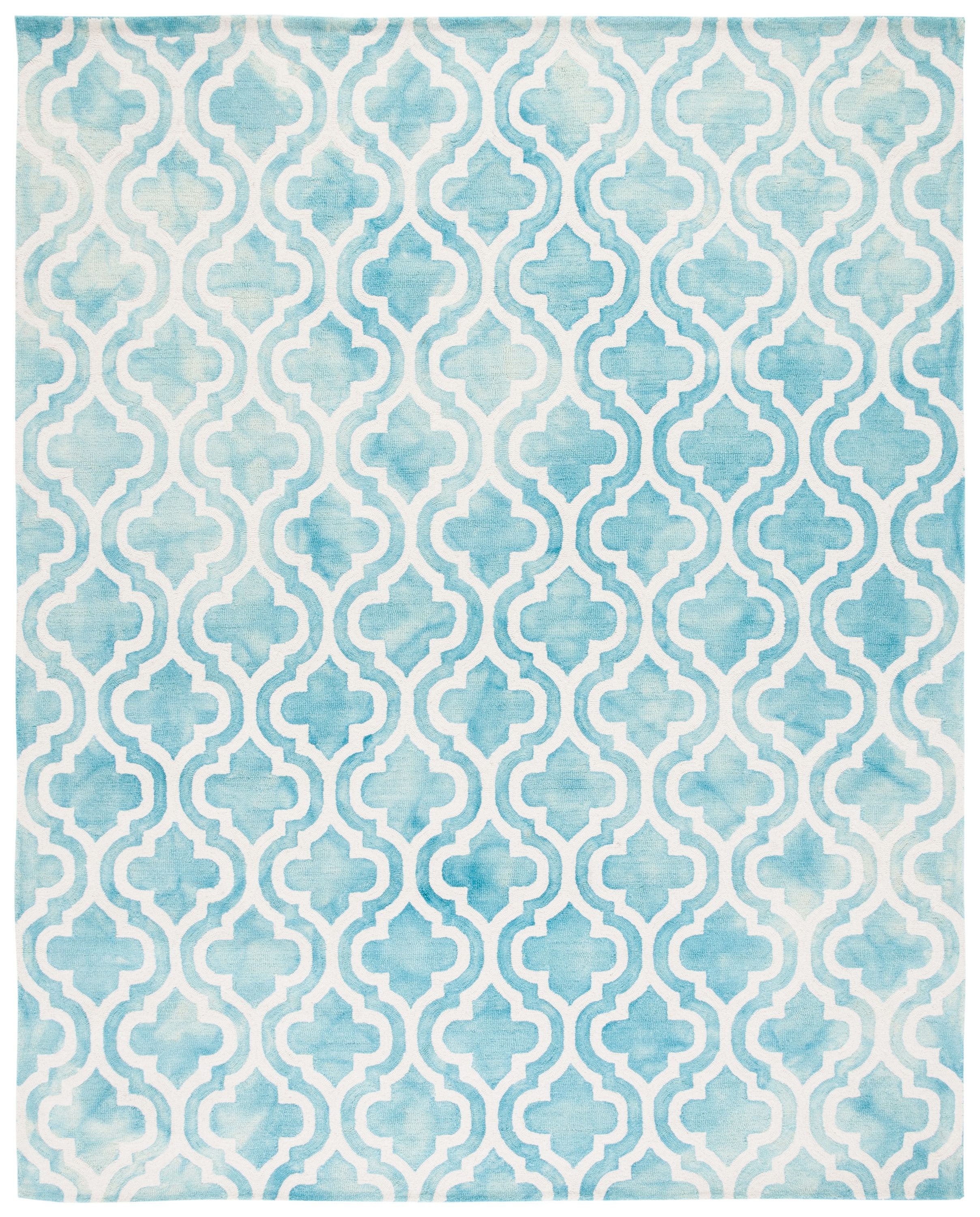 Turquoise & Ivory Hand-Tufted Wool Area Rug 8' x 10'