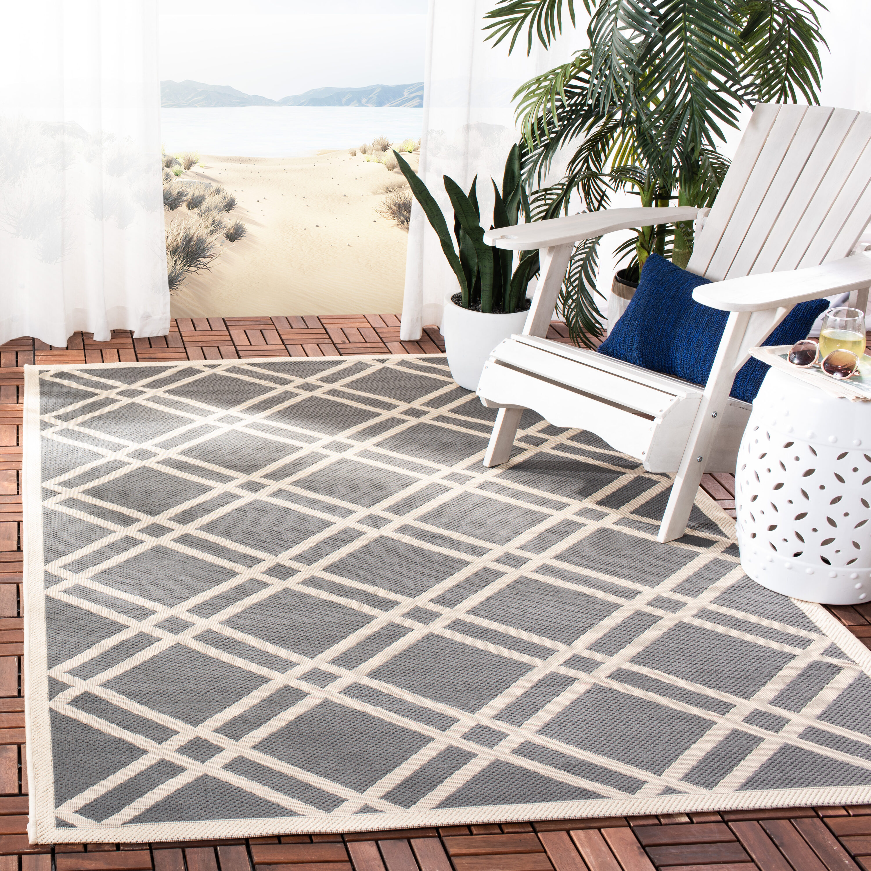 Safavieh CY6923-246-4 Courtyard Eden 4 x 6 (ft) Loomed Polypropylene Anthracite/Beige Rectangular Indoor/Outdoor Trellis Area rug