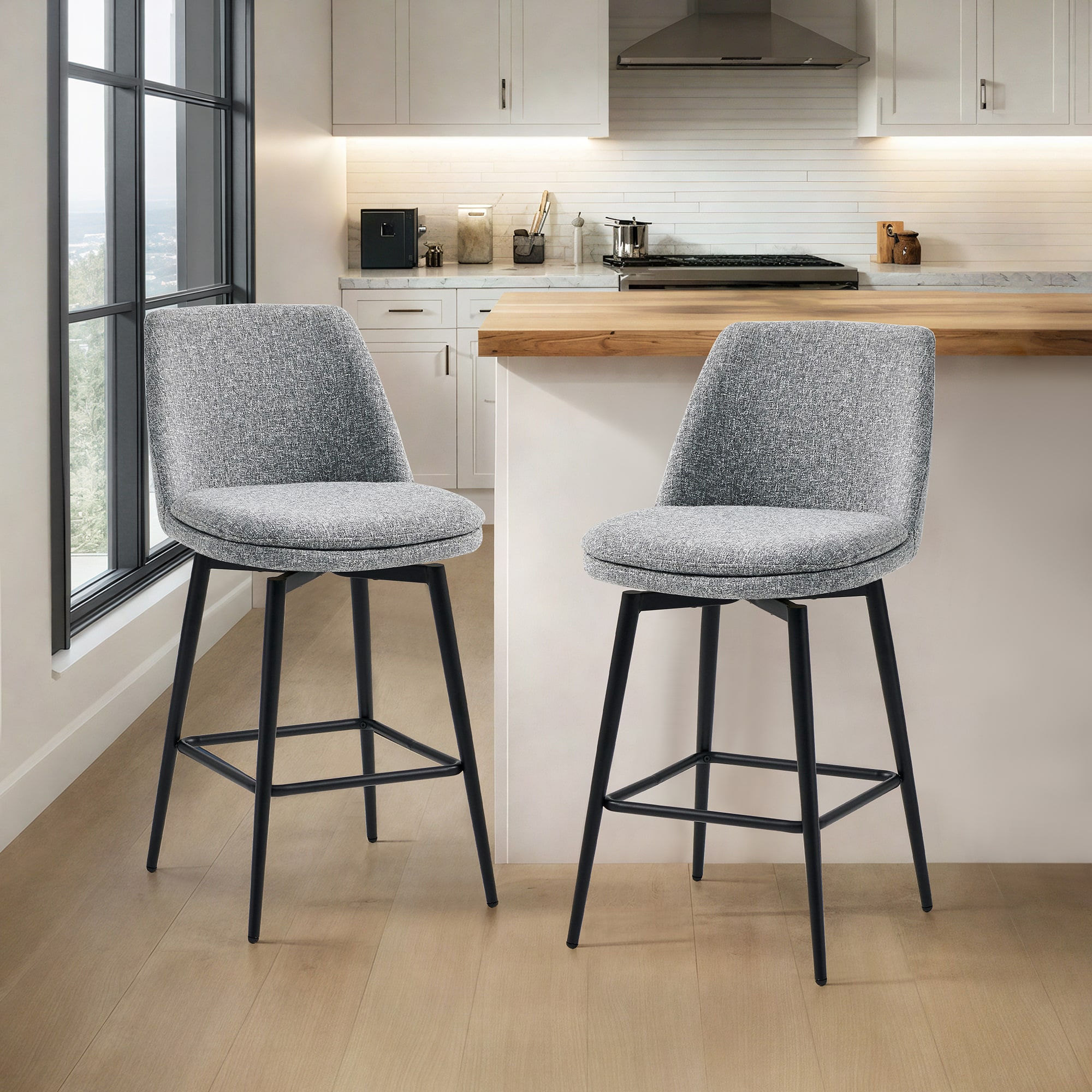 Circle 55 LWSY2006-B1362 2 -Set Gray（Multi-Colored） 27-in H Counter height Bucket seat Upholstered Swivel Metal Bar Stool and Back