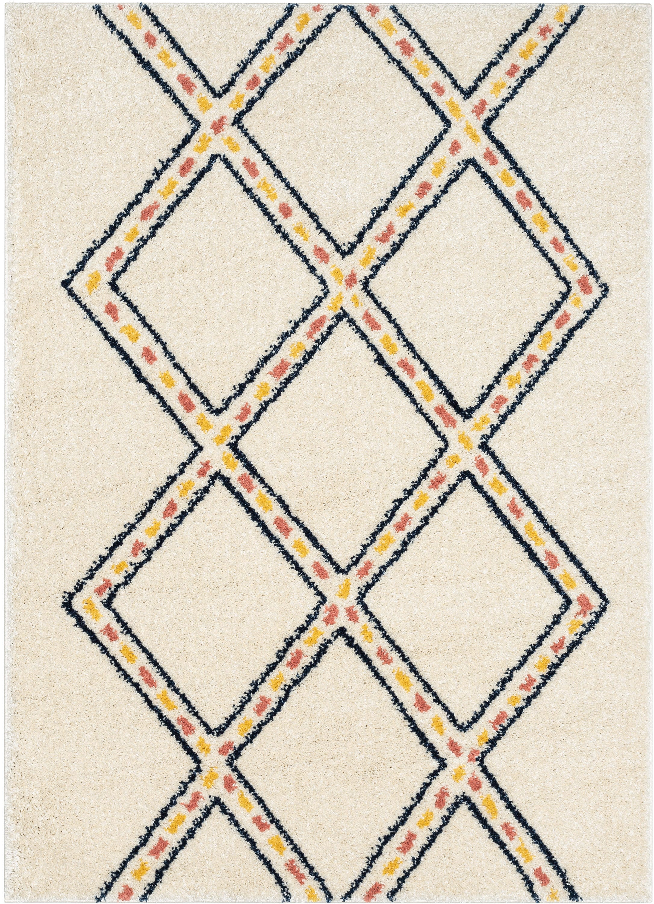 Ivory Geometric Shag Kids Rug, Easy Care Synthetic 8' x 10'