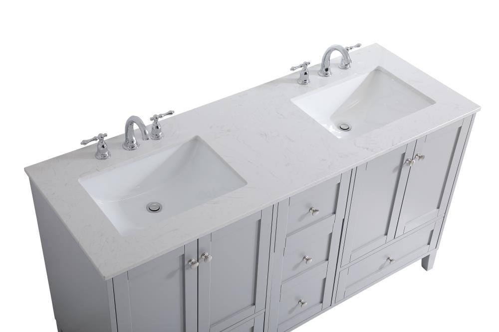 Sommerville 60" Gray Double Quartz Top Bathroom Vanity