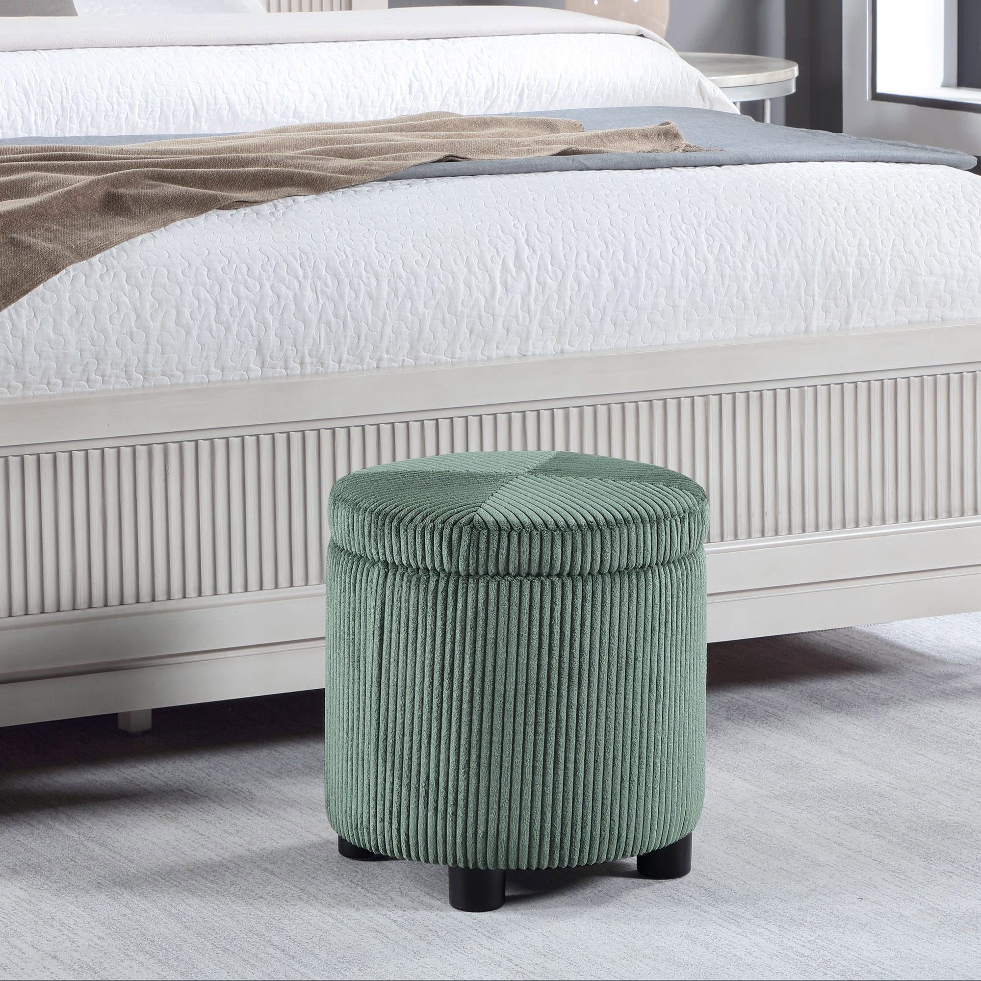 Convenience Concepts Designs4Comfort Modern Dark Sage Green Corduroy Corduroy Round Storage Ottoman