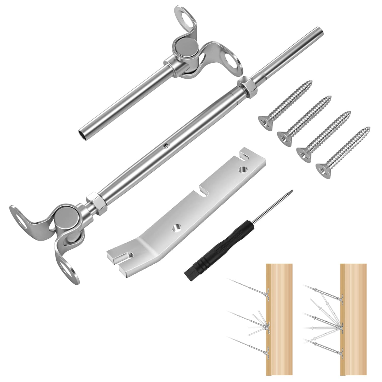 Phewnyzo  30 Pairs 1 eighth inch cable railing hardware kit adjustable angle toggle turnbuckle for wood post T316 stainless steel deck stairs
