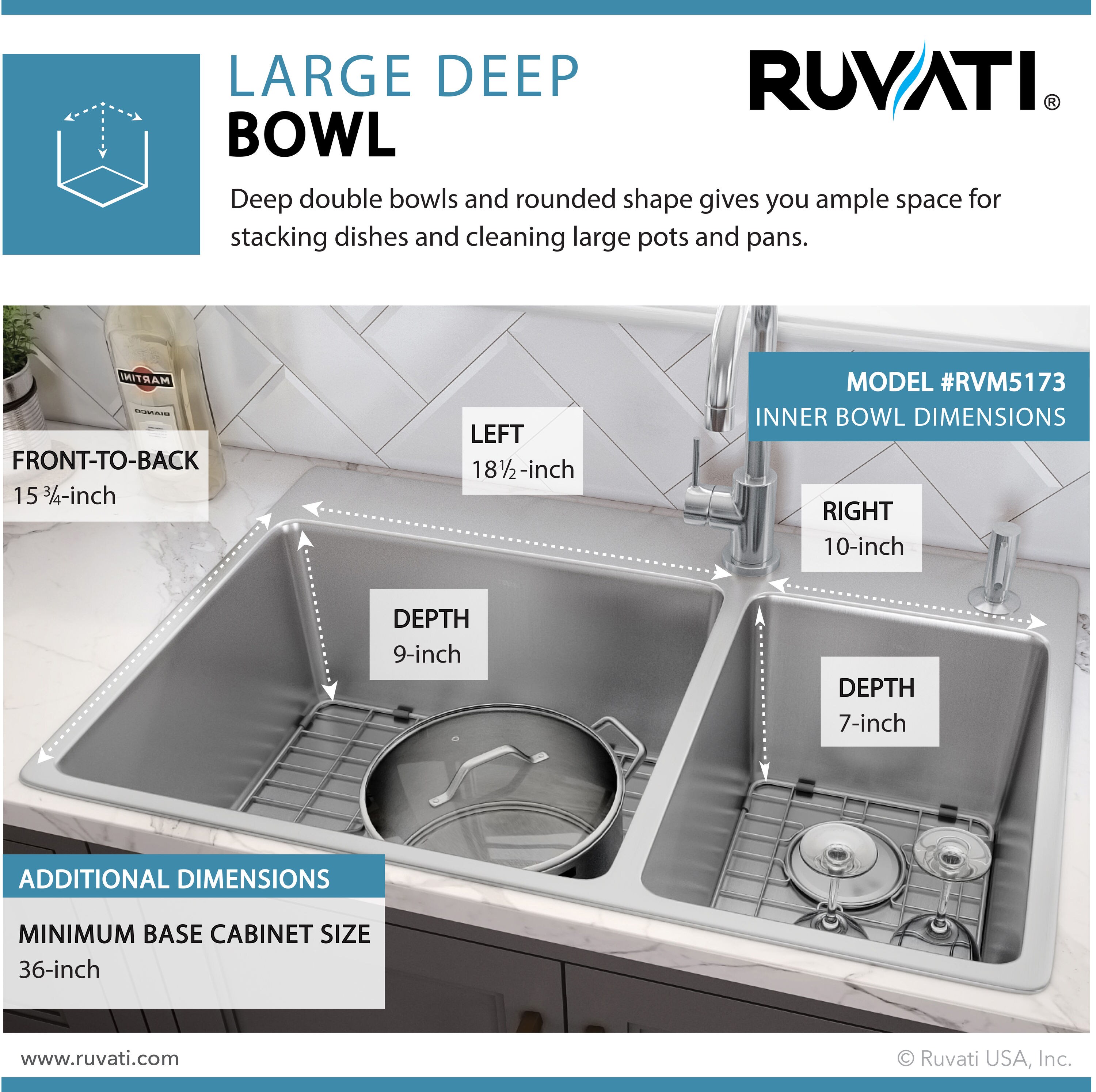 Ruvati Modena Drop-In 33-in x 22-in Brushed Stainless Steel Double ...