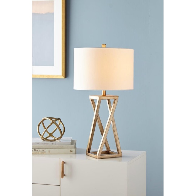 Gold 3 Way Table Lamp With Fabric Shade, Rust Metal Adjustable Pharmacy Table Lamps