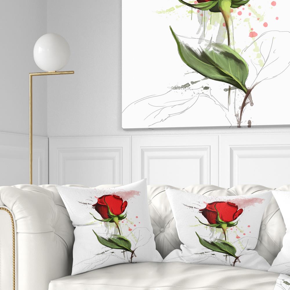 Designart Red Rose Painting with Splashes - Floral Throw Pillow - 18x18, Size: 18 x 18