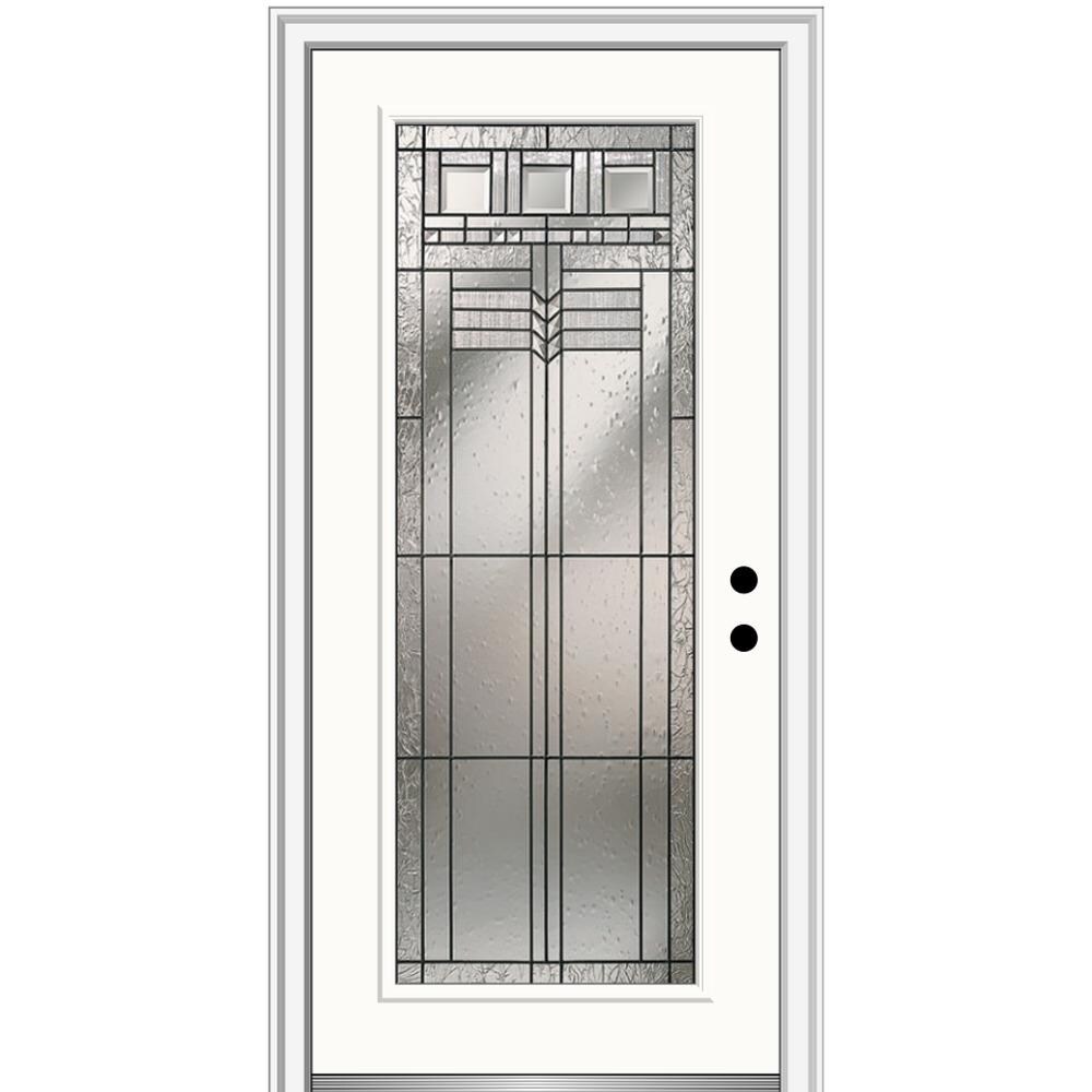 MMI DOOR ZZ3664475L 32-in x 80-in x 6-9/16-in Fiberglass Full lite Left-hand inswing Alabaster Painted Prehung Front Door with Brickmould Insulating core
