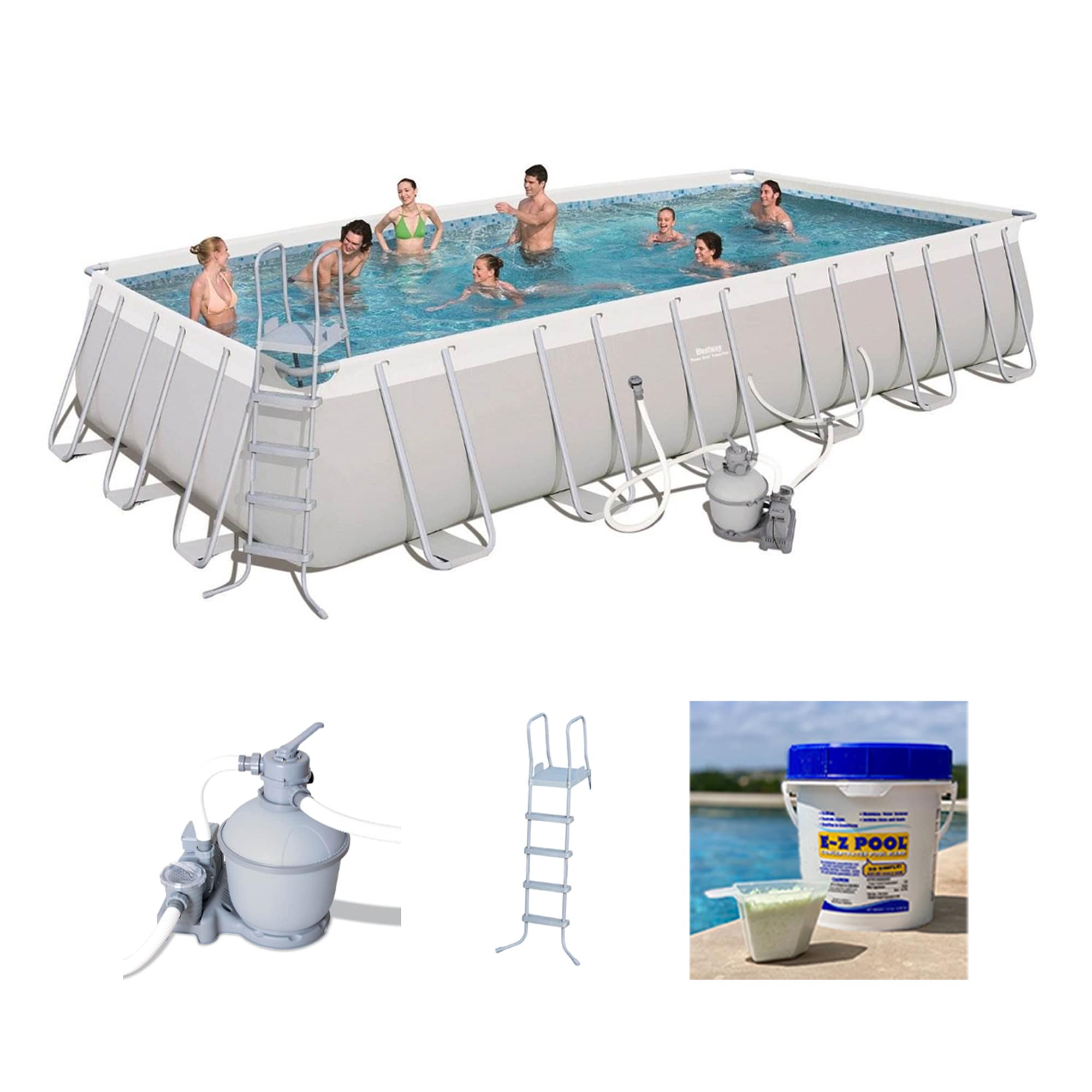 Bestway 254269 24-ft x 12-ft x 52-in Steel wall panels Rectangle Above-Ground Pool with Filter Pump with Ground Cloth with Pool Cover with Ladder
