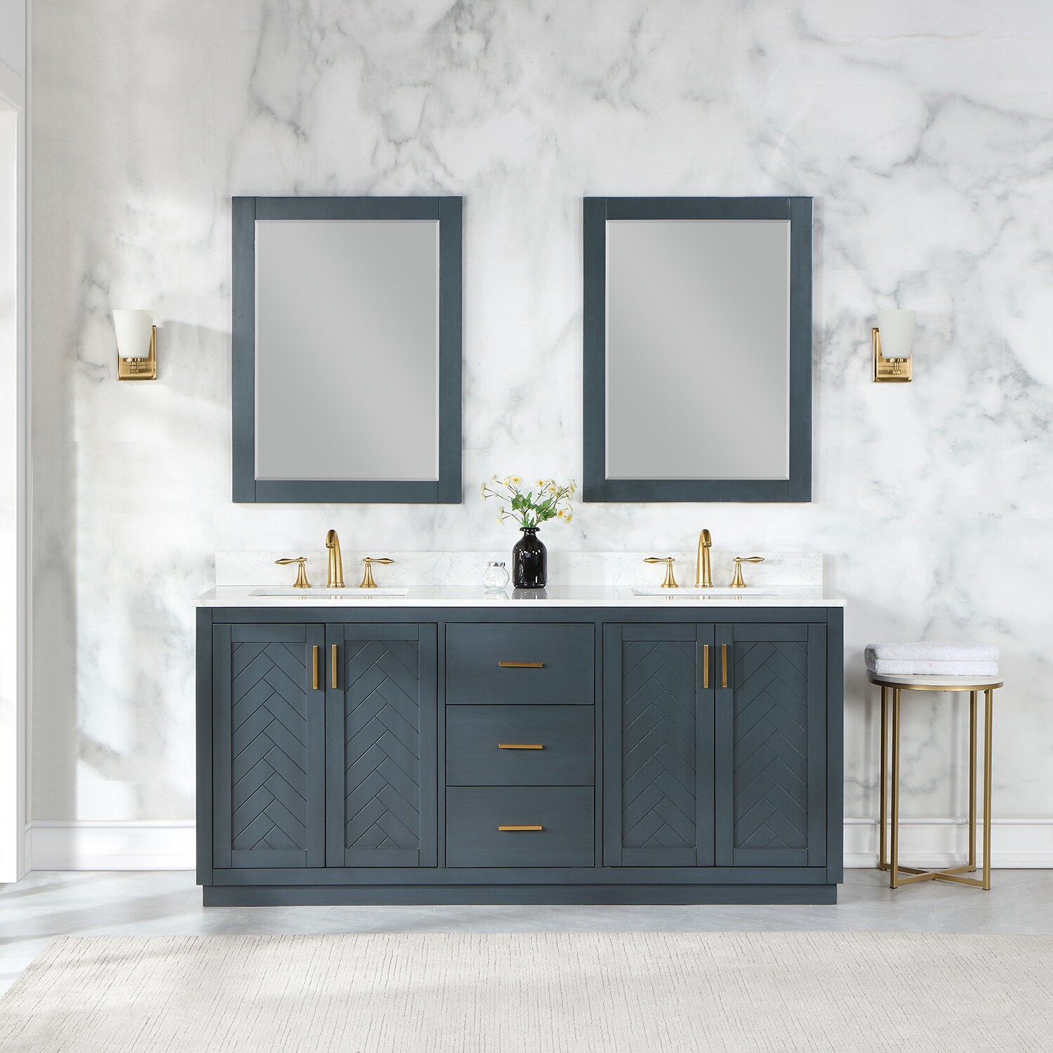 Altair Gazsi 72 In Classic Blue Undermount Double Sink Bathroom Vanity With Grain White