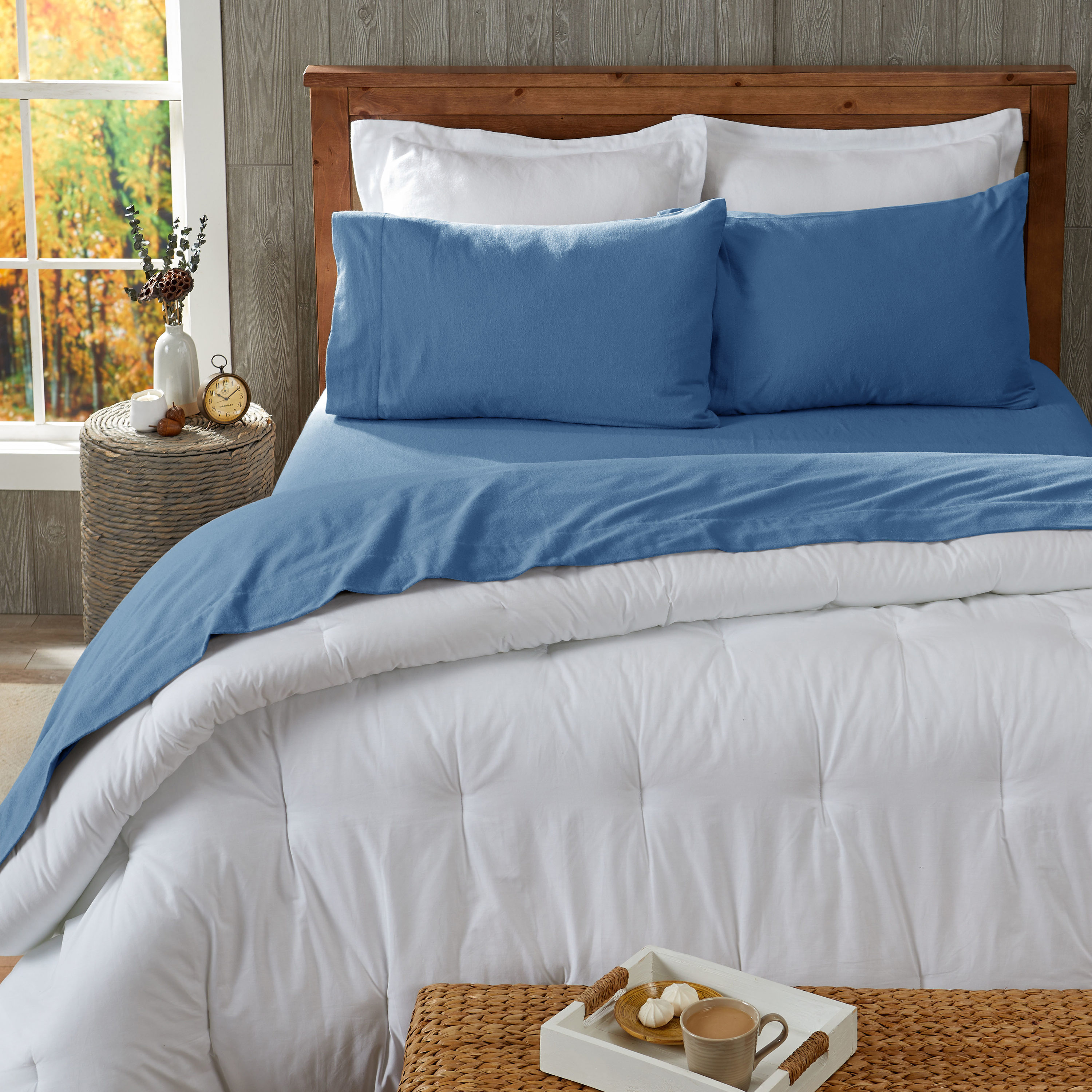 NY Loft King 170-Thread Count Cotton Lake Blue 4-Piece Bed Sheet in the ...