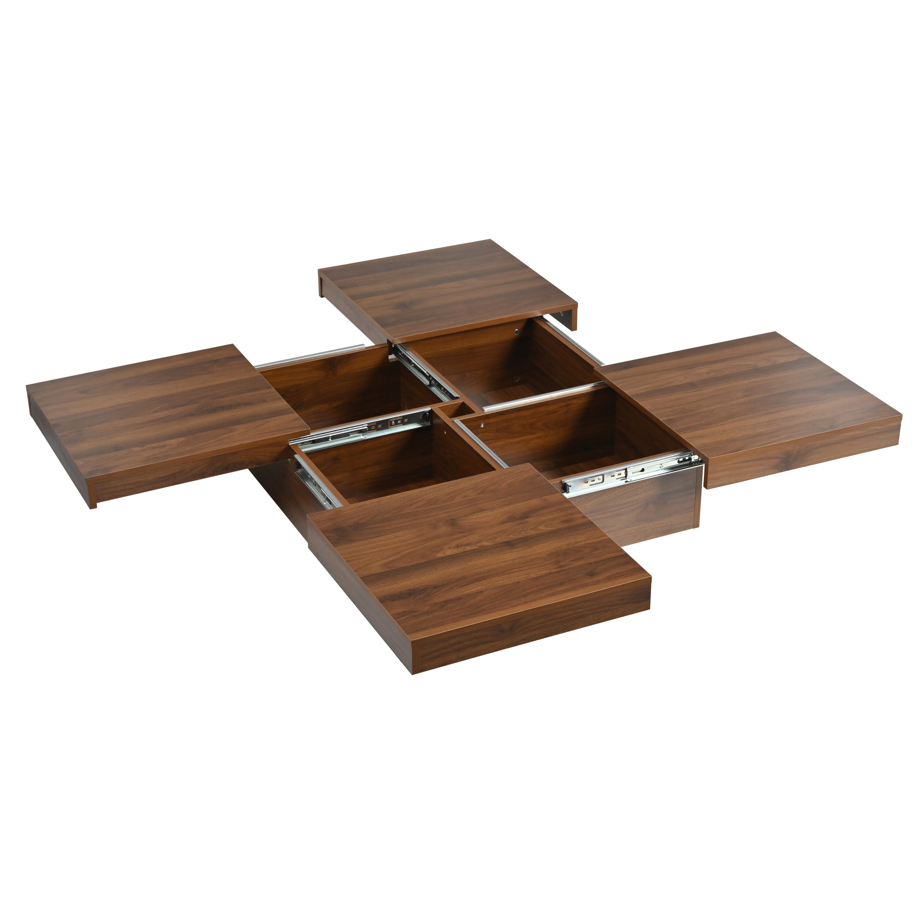 Vynxaria LEXY0467-DJJJ-BZ037 Series 39.4 in. Walnut Square MDF End Table with Marble Veneer and Sliding Top