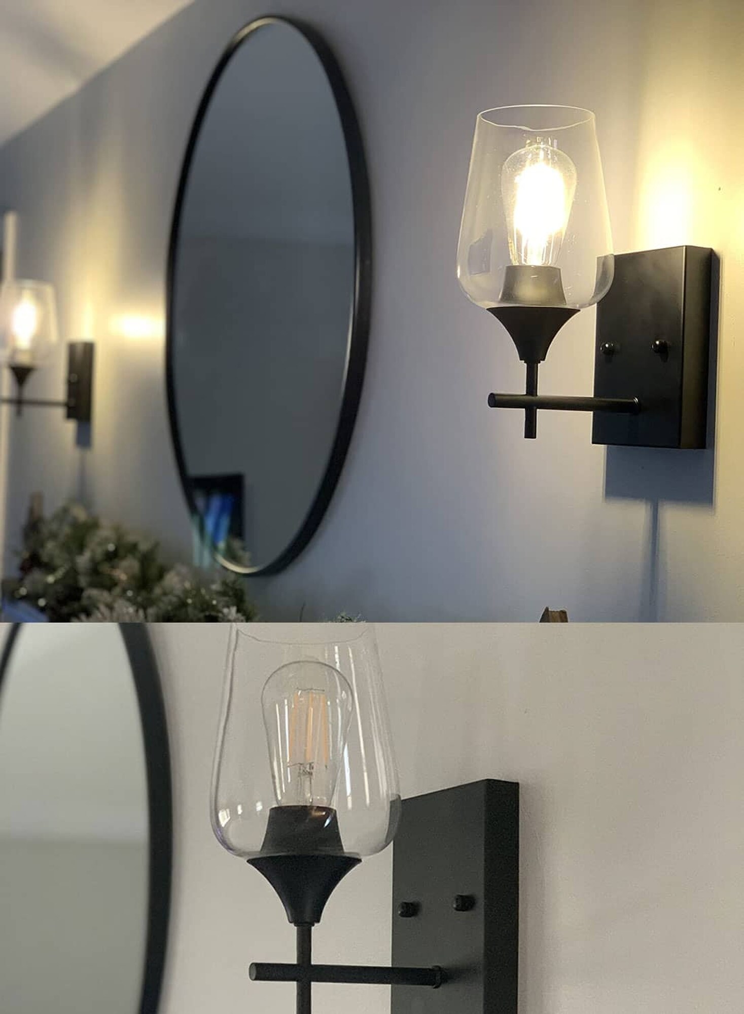 Matte Black Clear Glass Industrial Wall Sconce