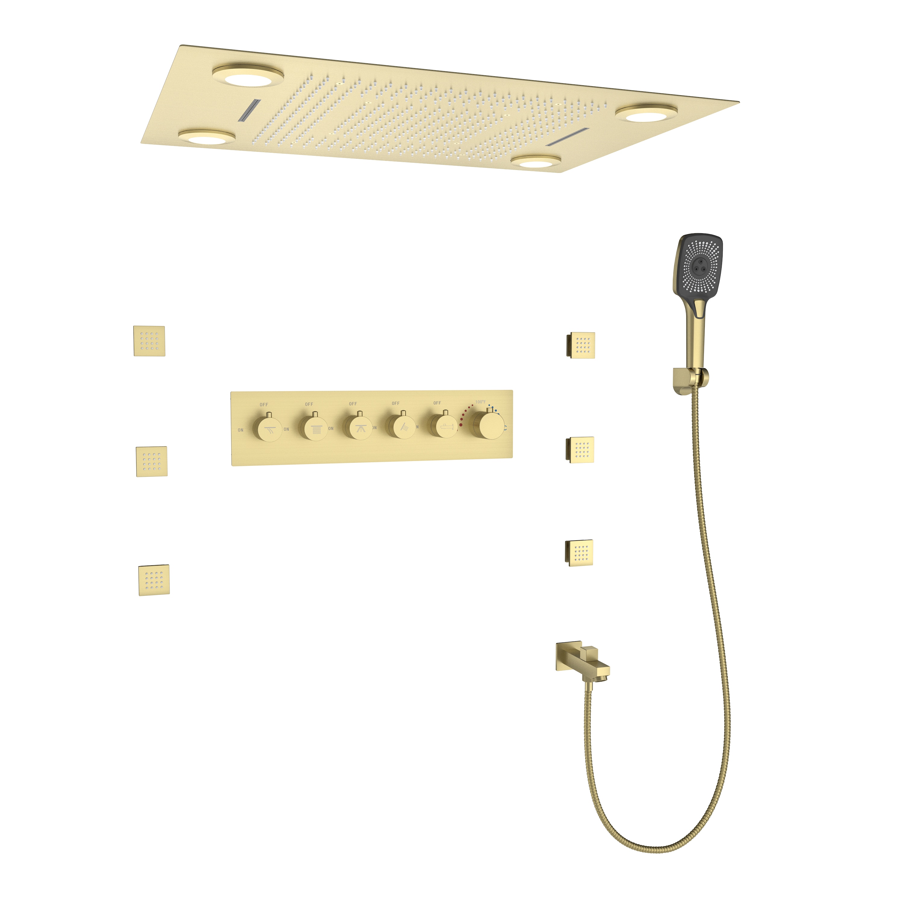 CASAINC CA-A4385-BG Brushed Gold 23.62-in Built-In Shower Faucet System with 4-way Diverter ( Thermostatic Valve Included )