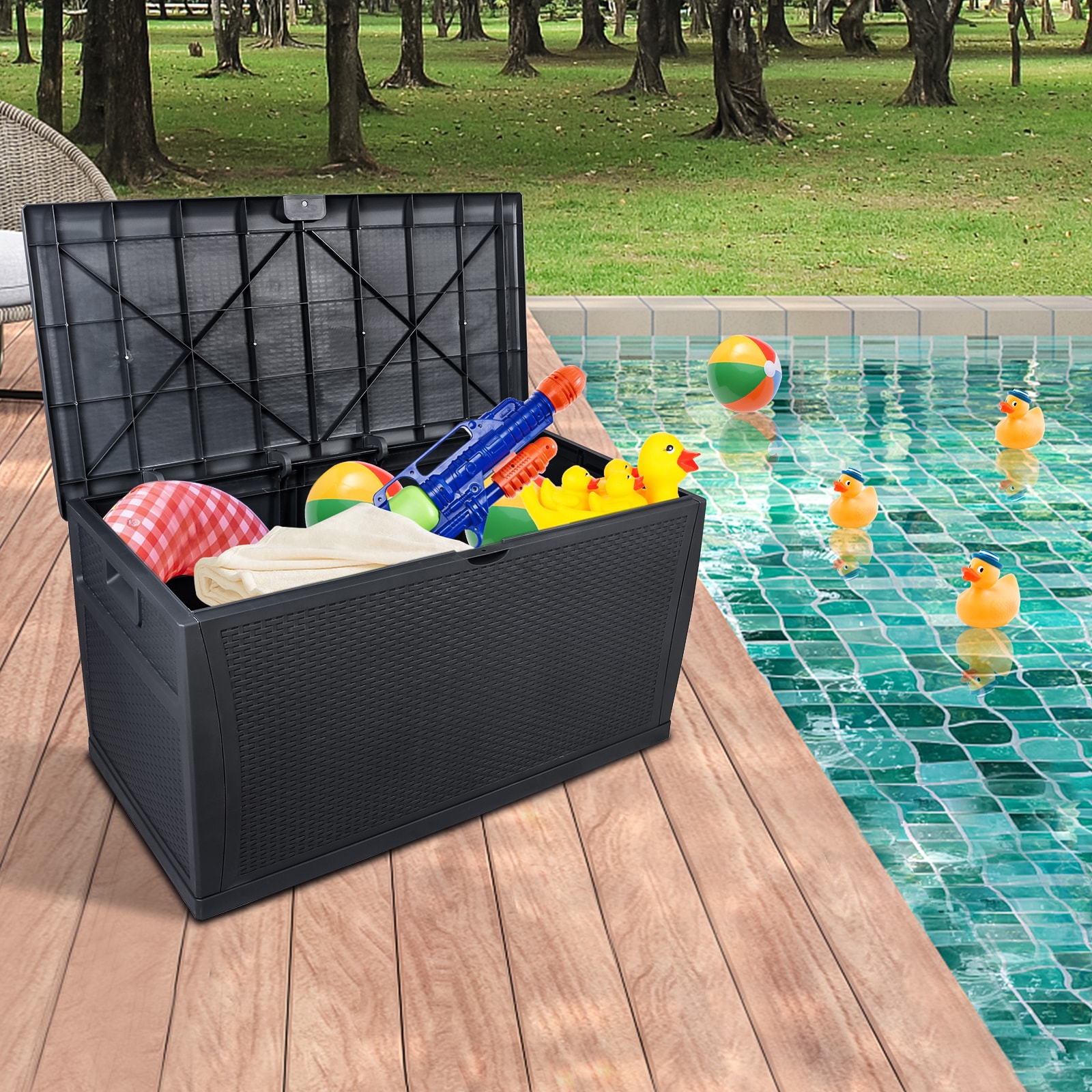 Winado Deck Box 47.2-in L x 24-in 120-Gallons Black Plastic Deck Box in ...