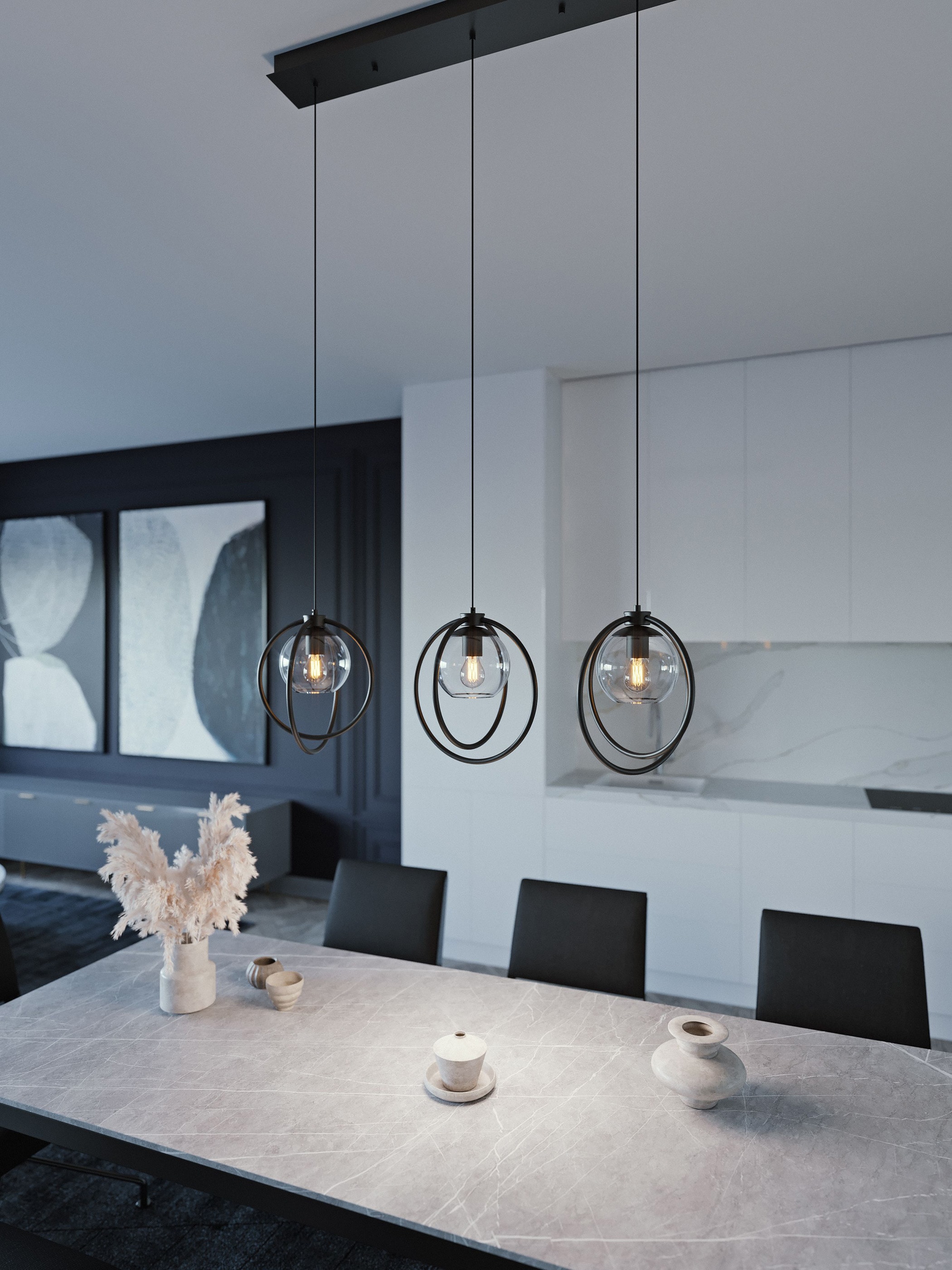 AFX JAMP12MBSNLNR3 Jamie 3 -Light Satin Nickel, Clear Transitional Clear glass Globe Small Hanging Pendant light