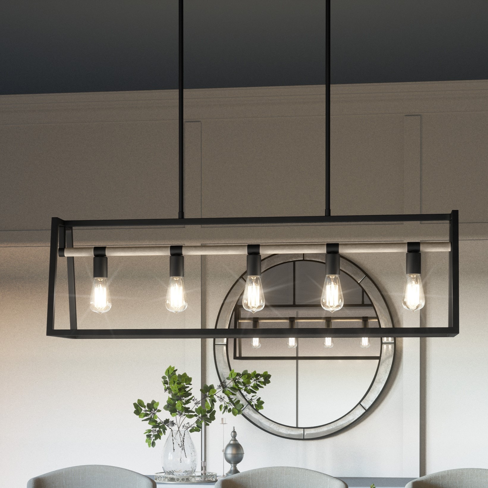 Quoizel TPT142MBK Tippet 5-Light Matte Black Farmhouse Damp Rated Chandelier