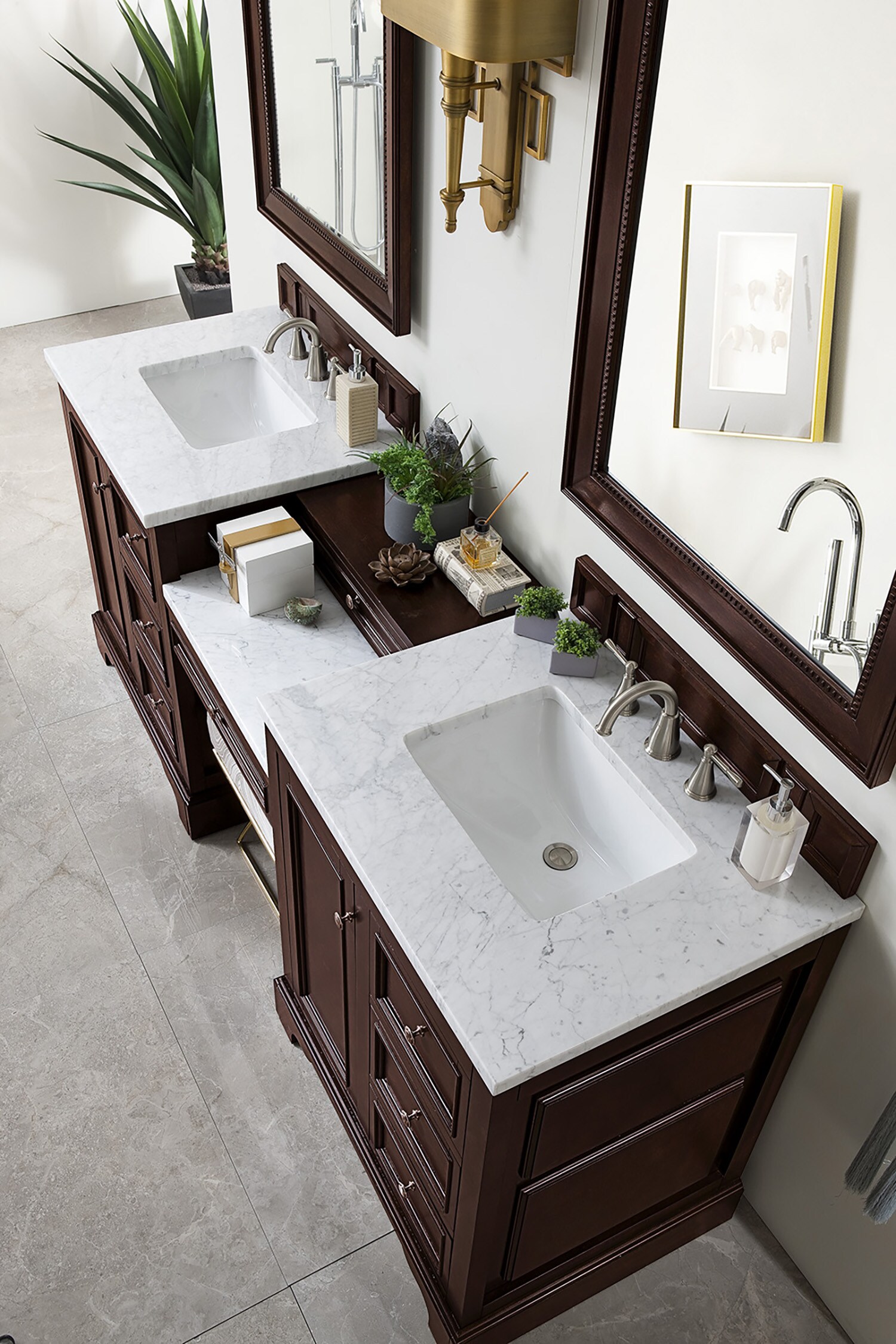 94 de Soto Double Bathroom Vanity with Makeup Counter, Bright White