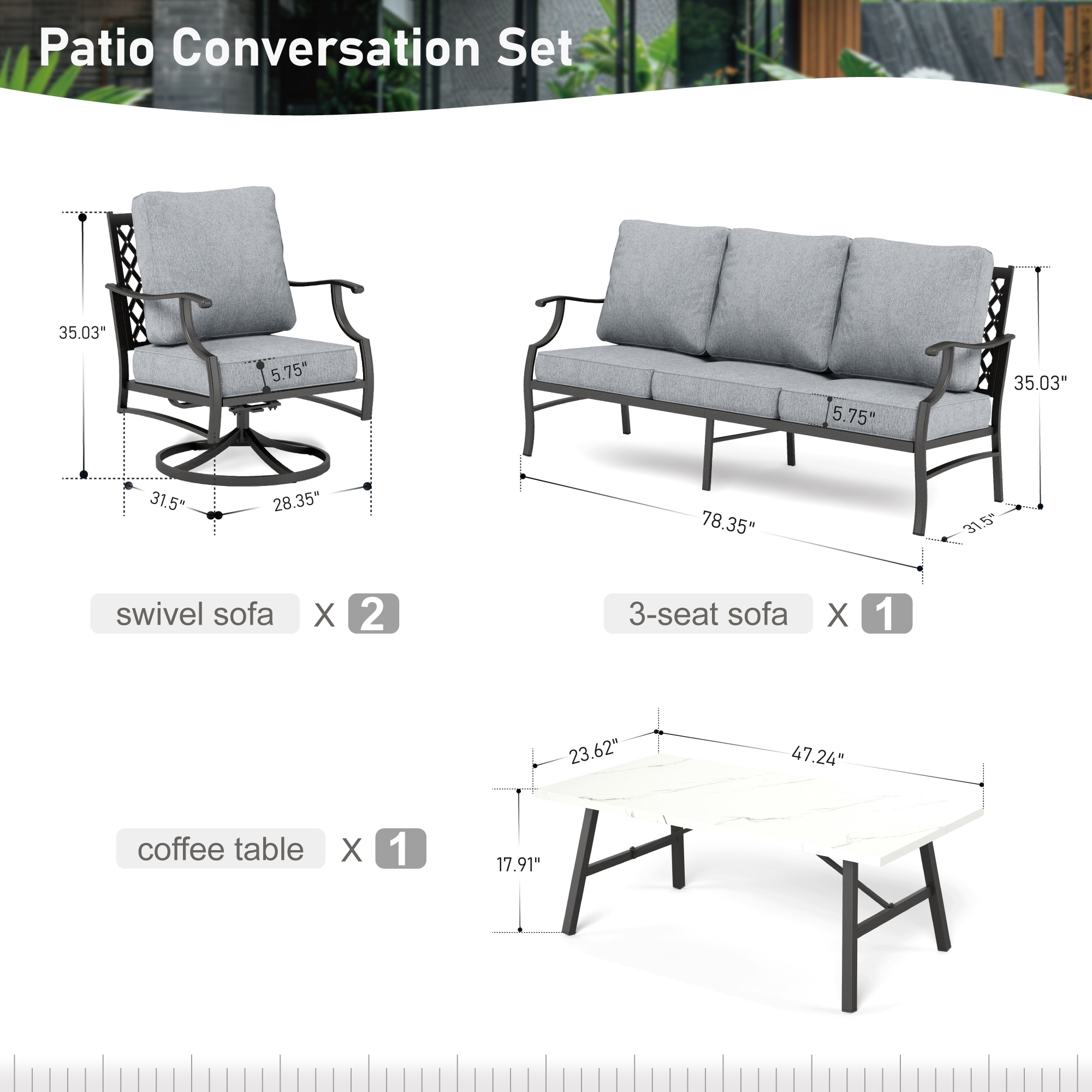 Sunshine Valley CP003-02-5-GR Patio-Conversation-Sets - View #9