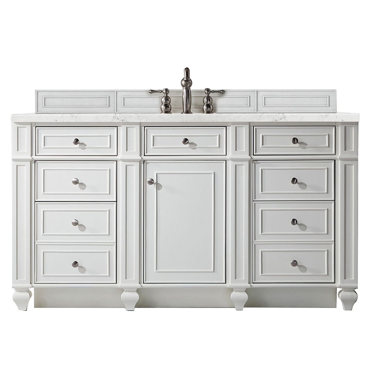 James Martin Vanities 157-V60S-BW-3EJP Bristol 60-in Bright White Undermount Single sink Bathroom Vanity with Eternal Jasmine Pearl Quartz Top