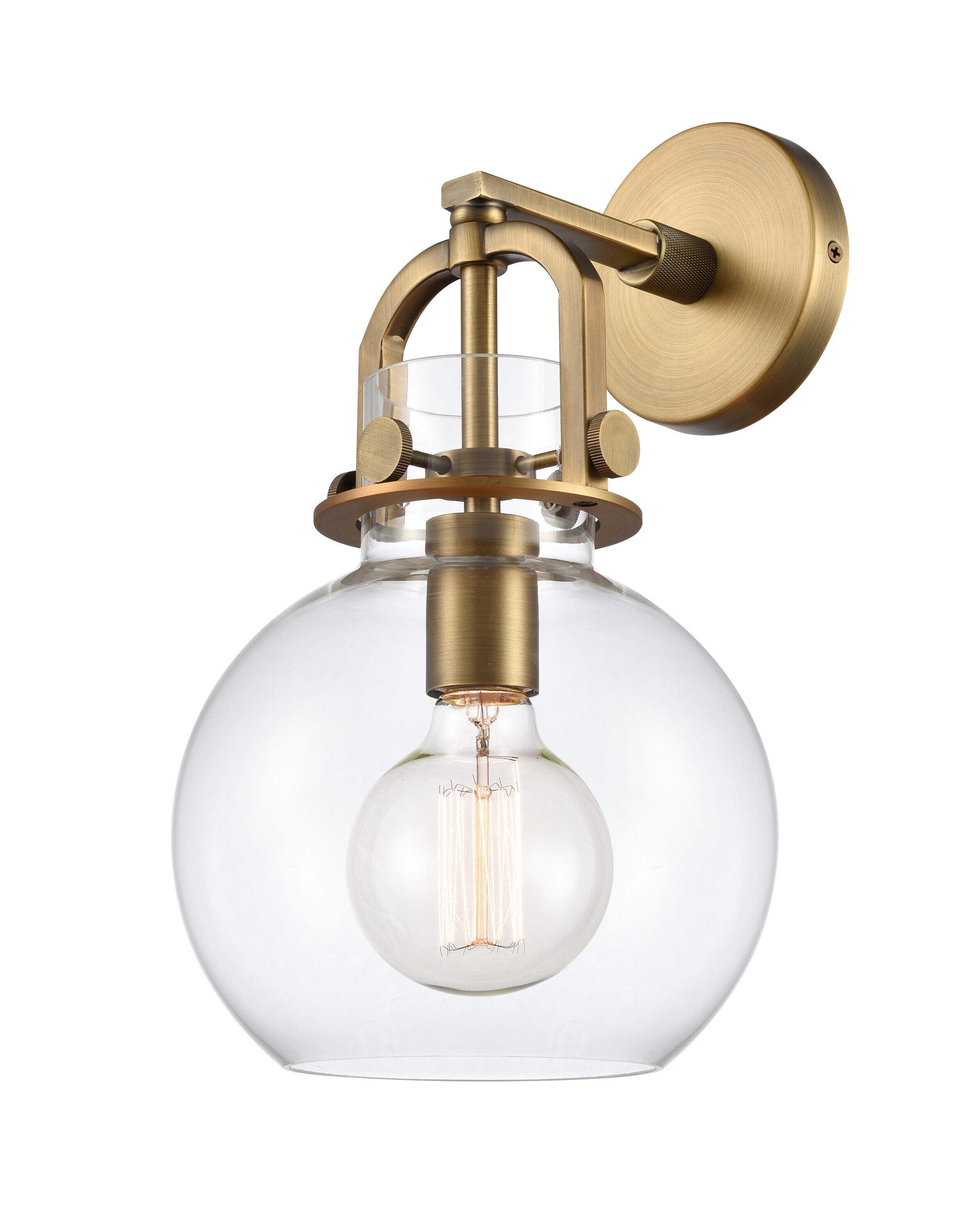 Newton Sphere 8-in W 1-Light Brushed Brass Industrial Incandescent Wall Sconce | - Innovations Lighting 410-1W-BB-8CL