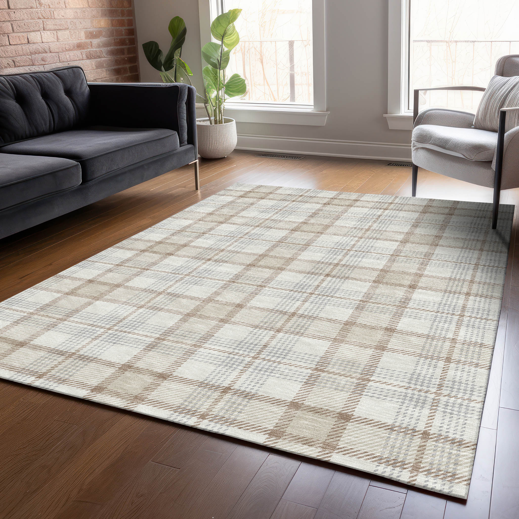 Addison Rugs ACN1052LN9X12 Chantille ACN1052LN 9 x 12 (ft) Polyester Linen Rectangular Indoor/Outdoor Geometric Machine washable Area rug