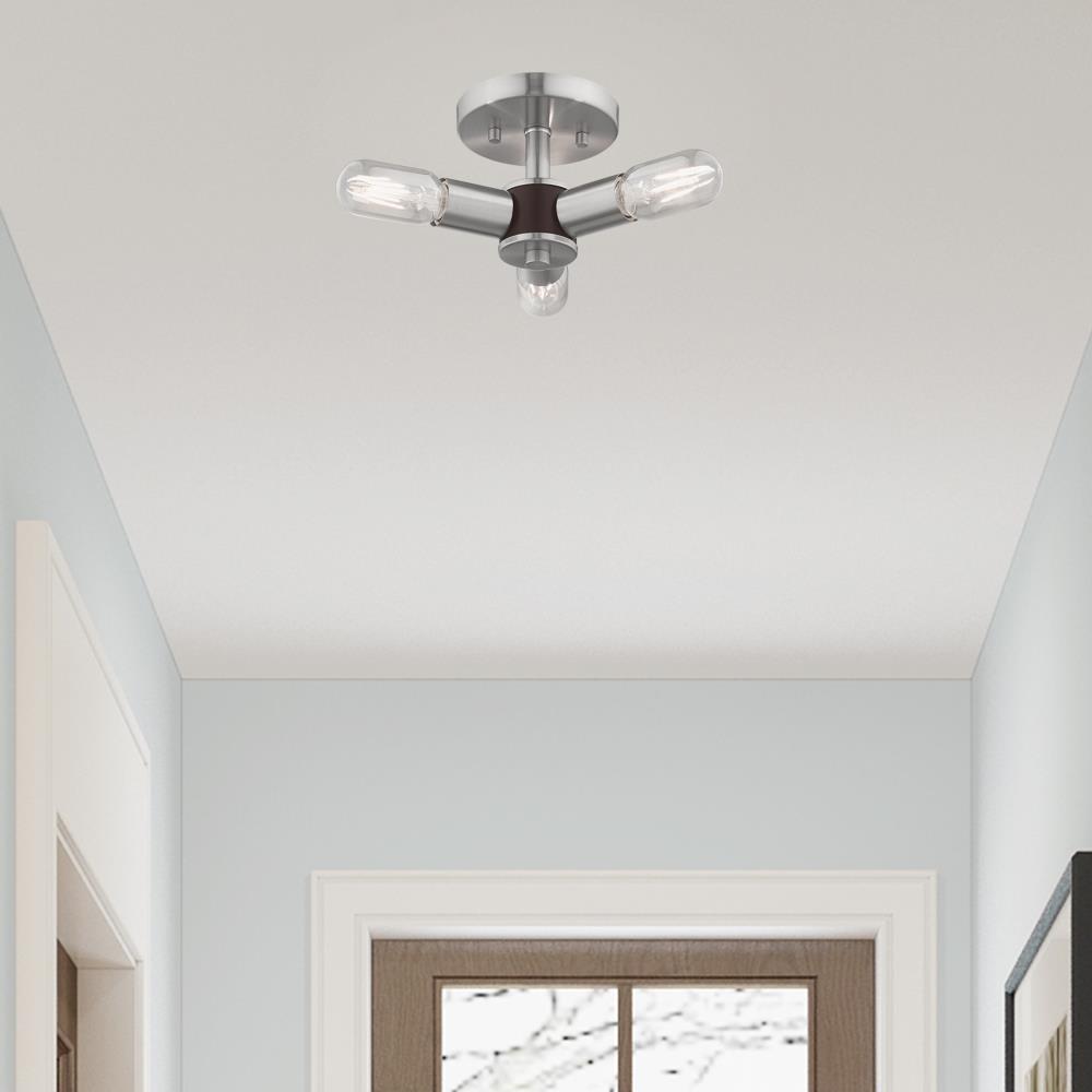 Copenhagen Brushed Nickel 3-Light Flush Mount Ceiling Fixture