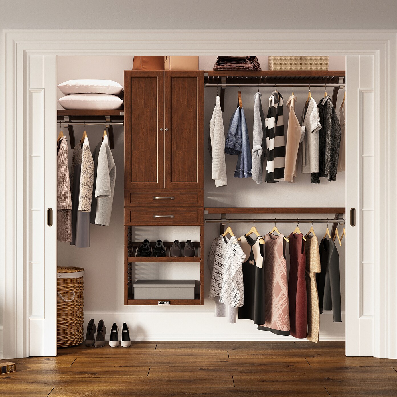 John Louis Home JLH-262SH-CH-SD 4-Feet to 10-Feet W x 7-Feet H Chestnut Ventilated Shelving Wood Closet System