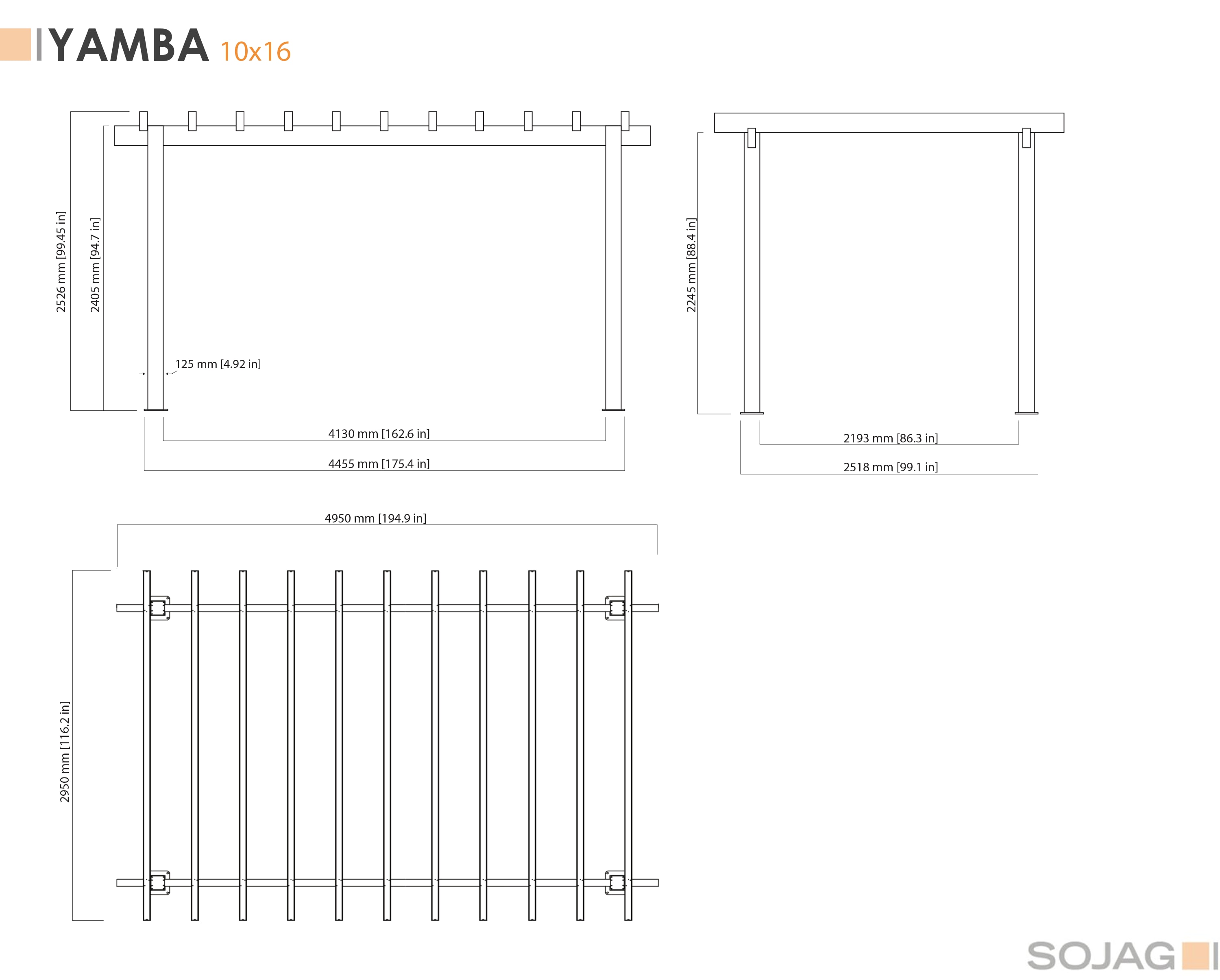 Yamba 10' x 16' Gray Aluminum Pergola with Fabric Canopy
