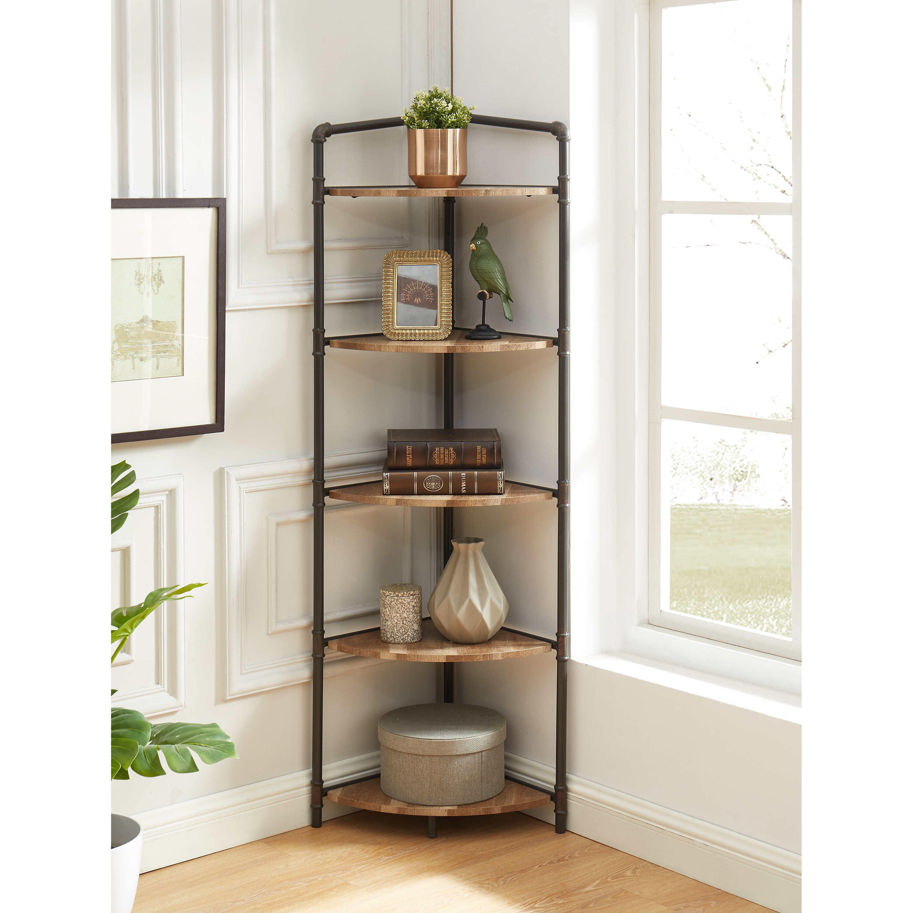 Sunnydaze Decor Industrial Style 3-Tier Bookshelf - Wood Veneer Shelves - Smoky Gray