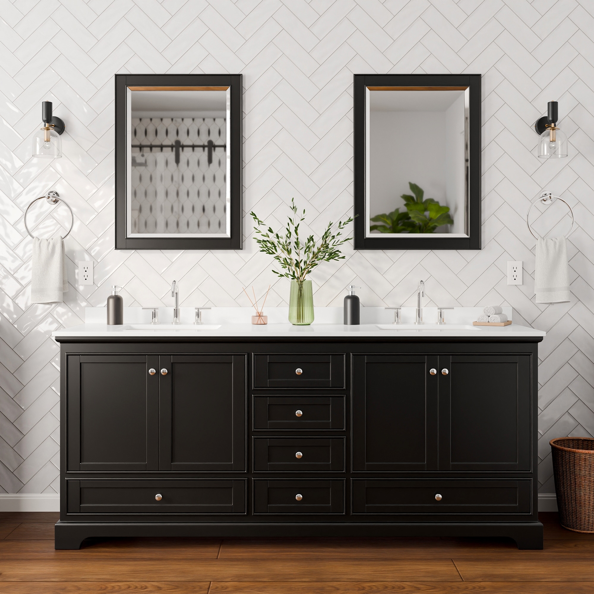 Wyndham Collection - Deborah 80-in Dark Espresso with Polished Chrome Trim Undermount Double Sink...