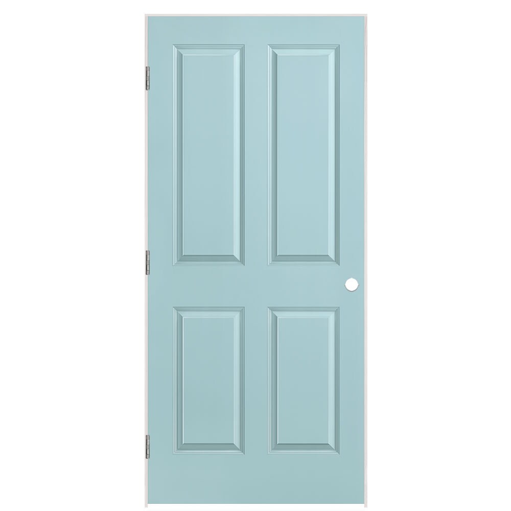 Masonite 1316331 36-in x 80-in Sea Mist Hollow core 4 panel square Right hand Smooth Prefinished Molded composite Flat Jamb Single Prehung Interior Door