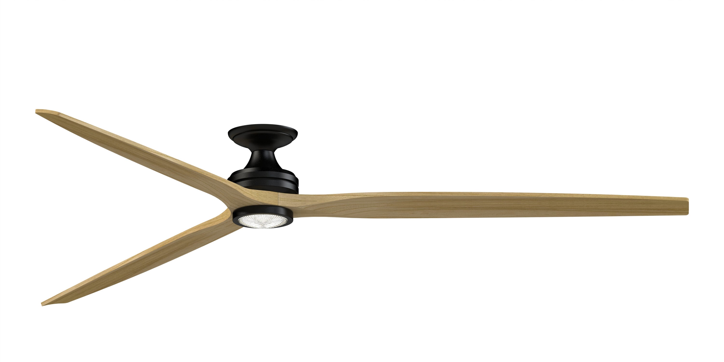 Fanimation FPD6721BBL-96N-LK-F Spitfire 96-in Color-Changing Integrated LED Outdoor Flush Mount Smart Black with Natural Blades Propeller Ceiling Fan With Light - Remote Included ( 3 -Blade )