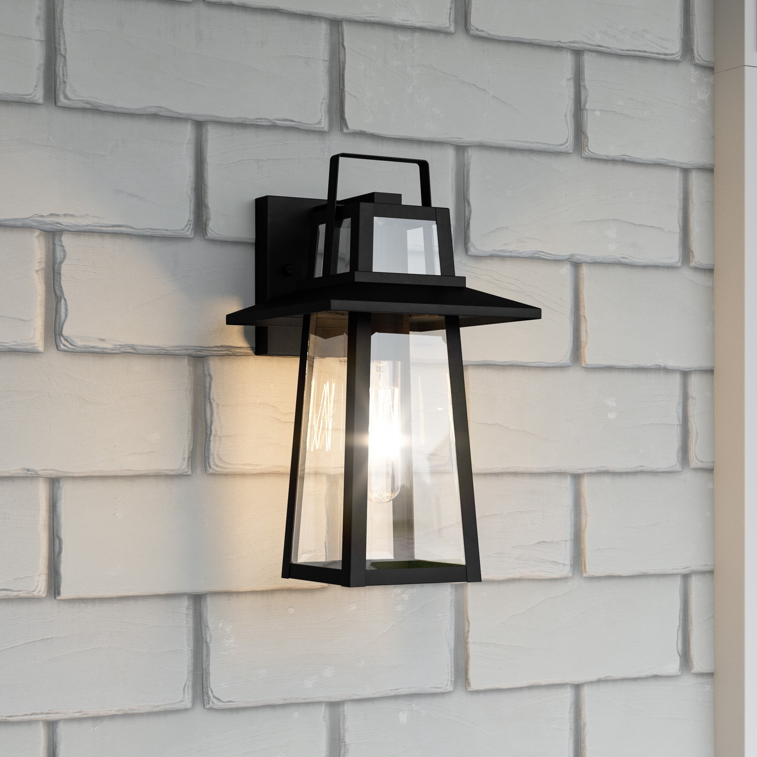 Devonport Matte Black Steel Outdoor Wall Lantern with Clear Glass