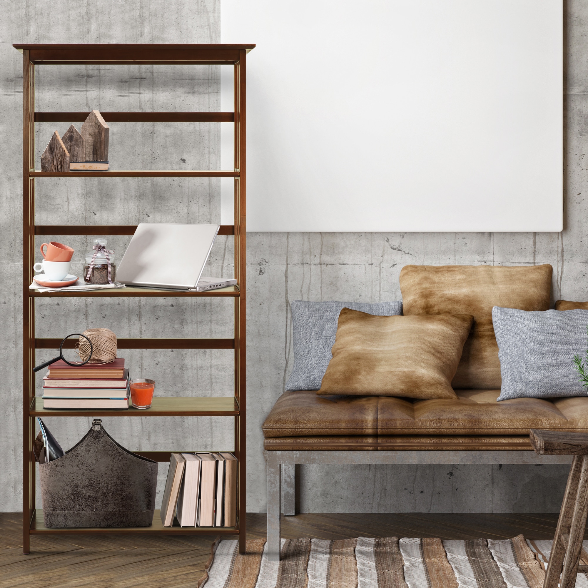 Mission Style Solid Walnut 5-Shelf Bookcase in Dark Stain