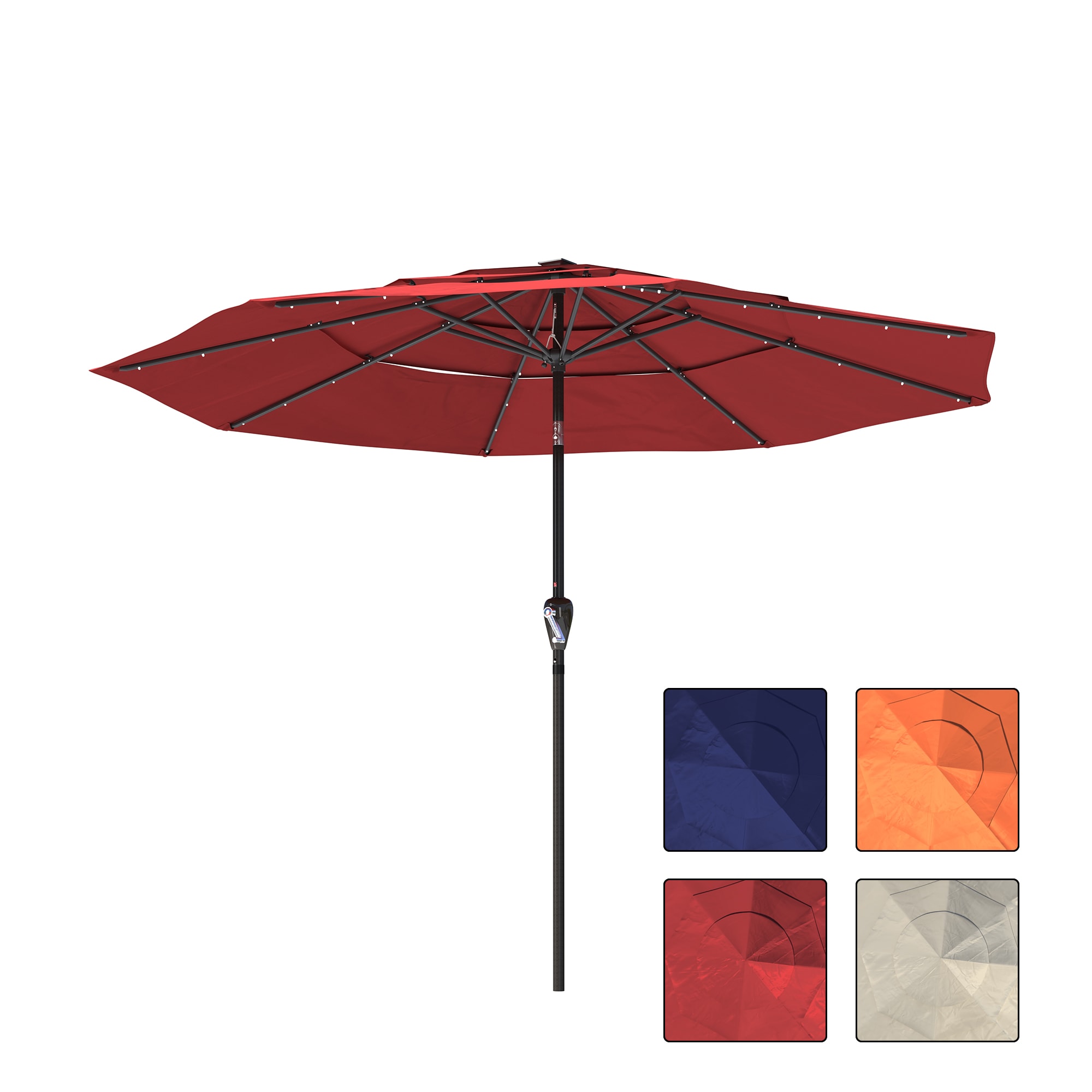Dimakai DK-01HT10453 10-ft Aluminum Red Push-button Tilt Market Patio Umbrella with Lights