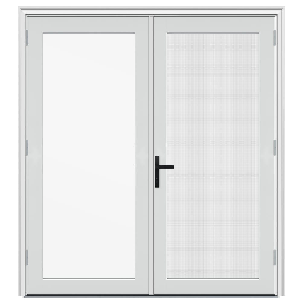 JELD-WEN LOWOLJW252000437 F-4500 72-in x 80-in x 4-9/16-in Jamb Modern White Fiberglass Left-hand outswing French Patio Door with Low-E Glass (Screen Included)