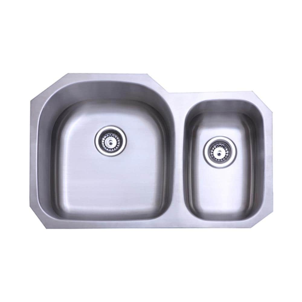 Elements of Design EU322097DBN Centurion Undermount 20.69-Inches x 31.5-Inches Brushed Stainless steel Double offset bowl No Faucet Hole Kitchen Sink