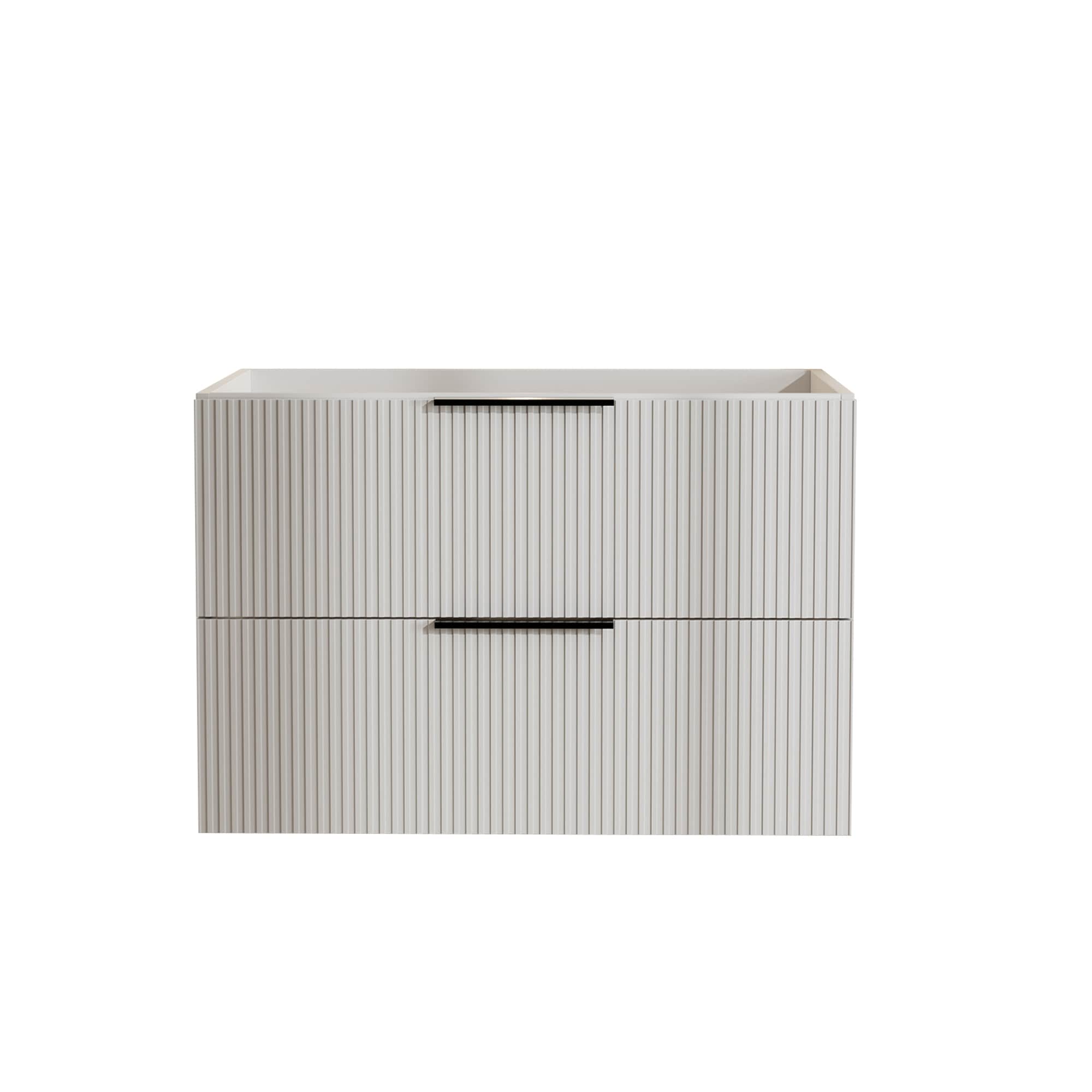 WOQWOQ 30 Inch Gray Bathroom Vanity Cabinet Floating Fluted Design with Ceramic Sink and Drawers Modern