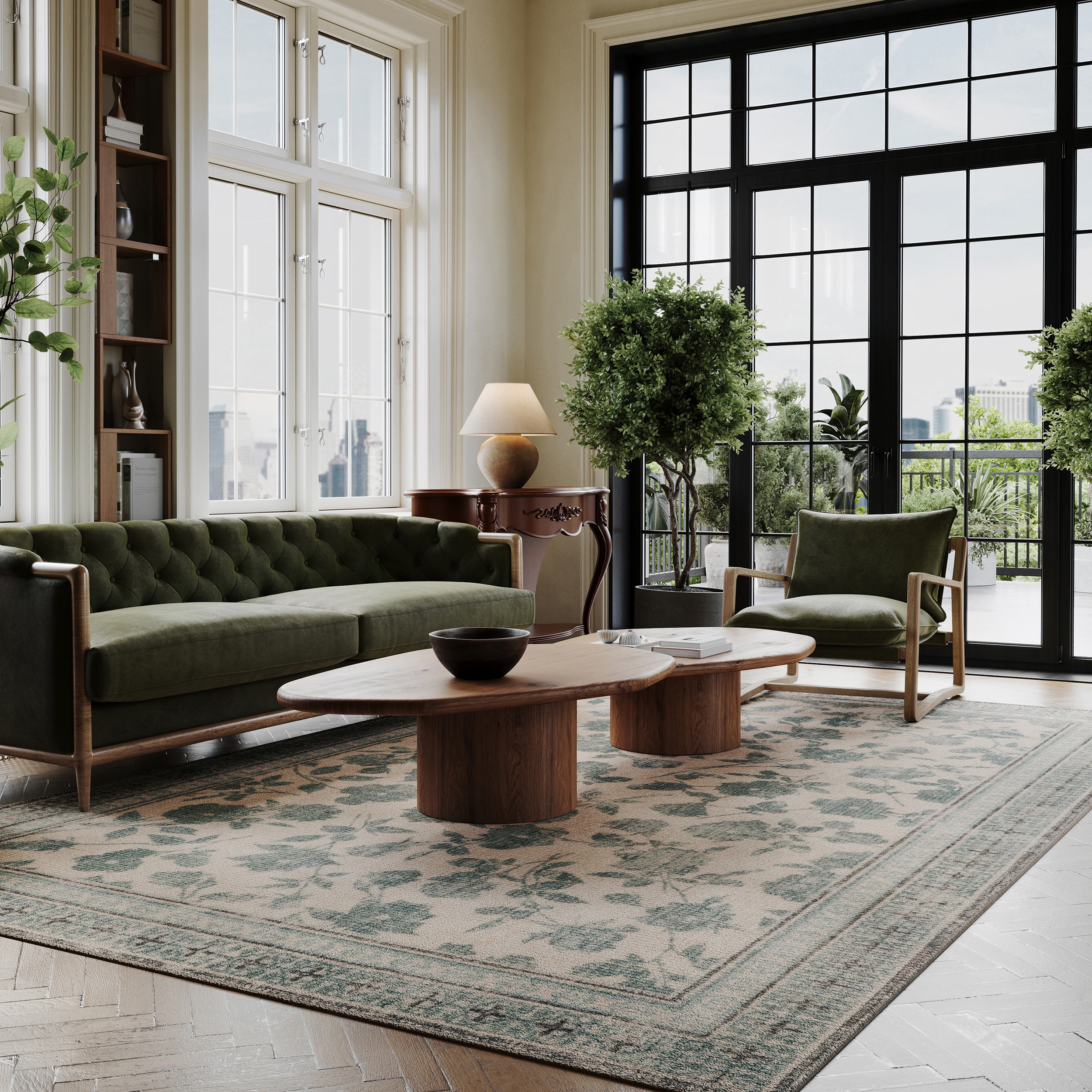 Rugs USA 200SVAY04B-305 Padma Lakshmi Botanica Hand-Tufted Botanical Wool-Blend Rug 3ft. x 5ft. Teal Area Rug