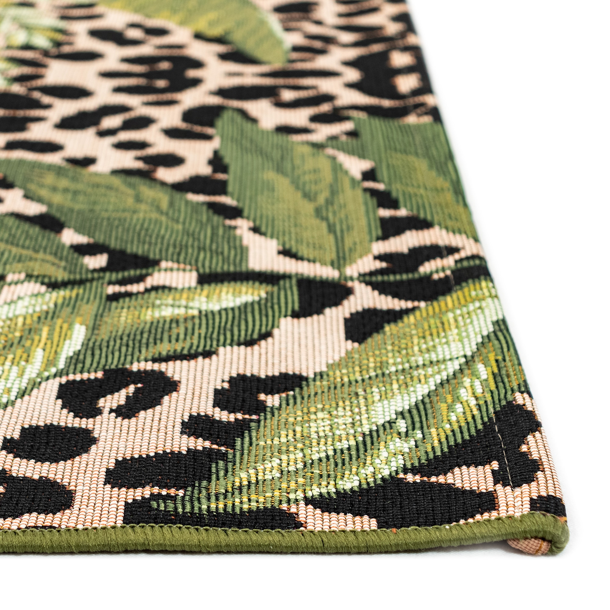 Round Black and Beige Tropical Leopard Print Indoor/Outdoor Rug
