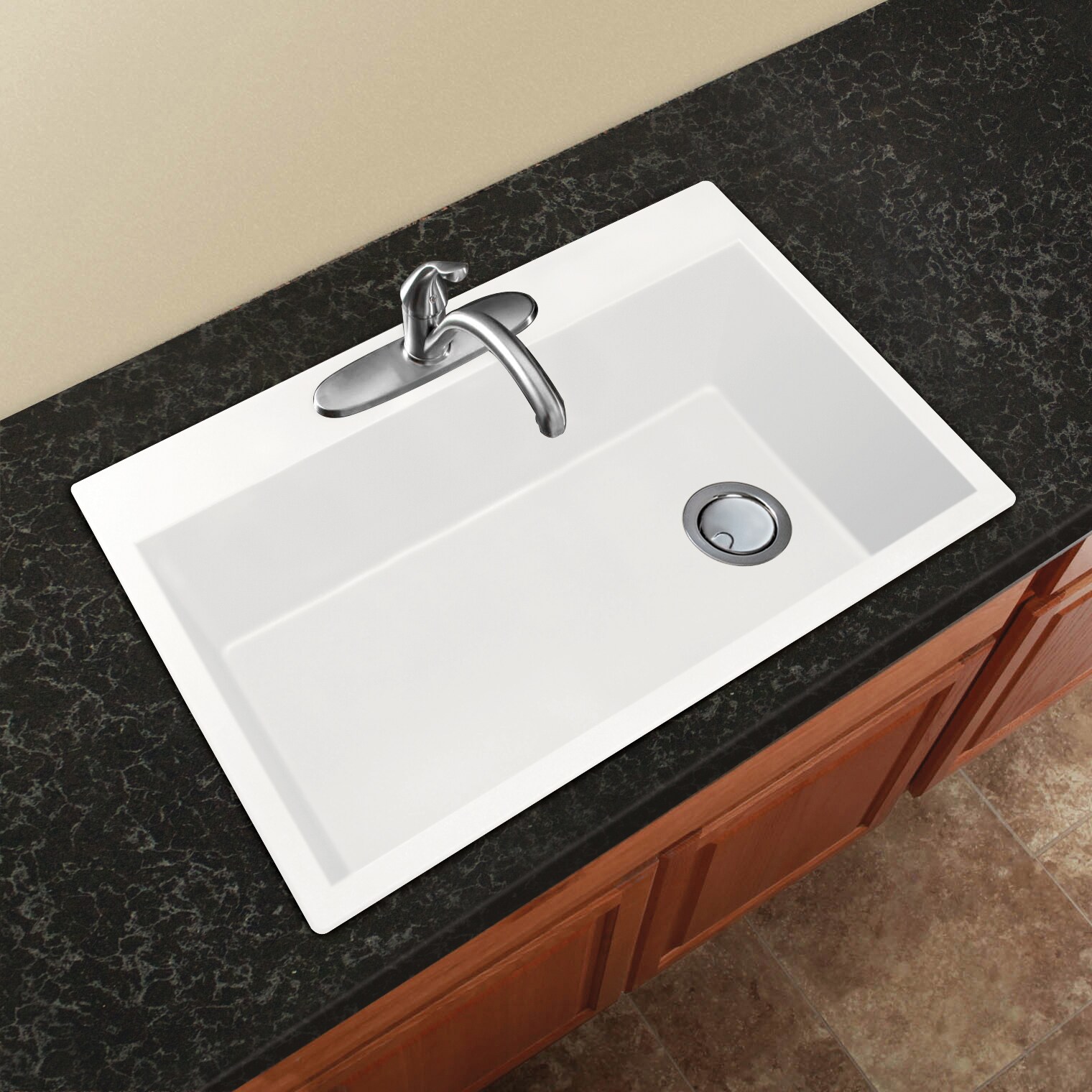 Transolid SilQgranite Cafe Latte Granite Composite 33 in. Single Bowl Farmhouse Apron Kitchen Sink with Accessories