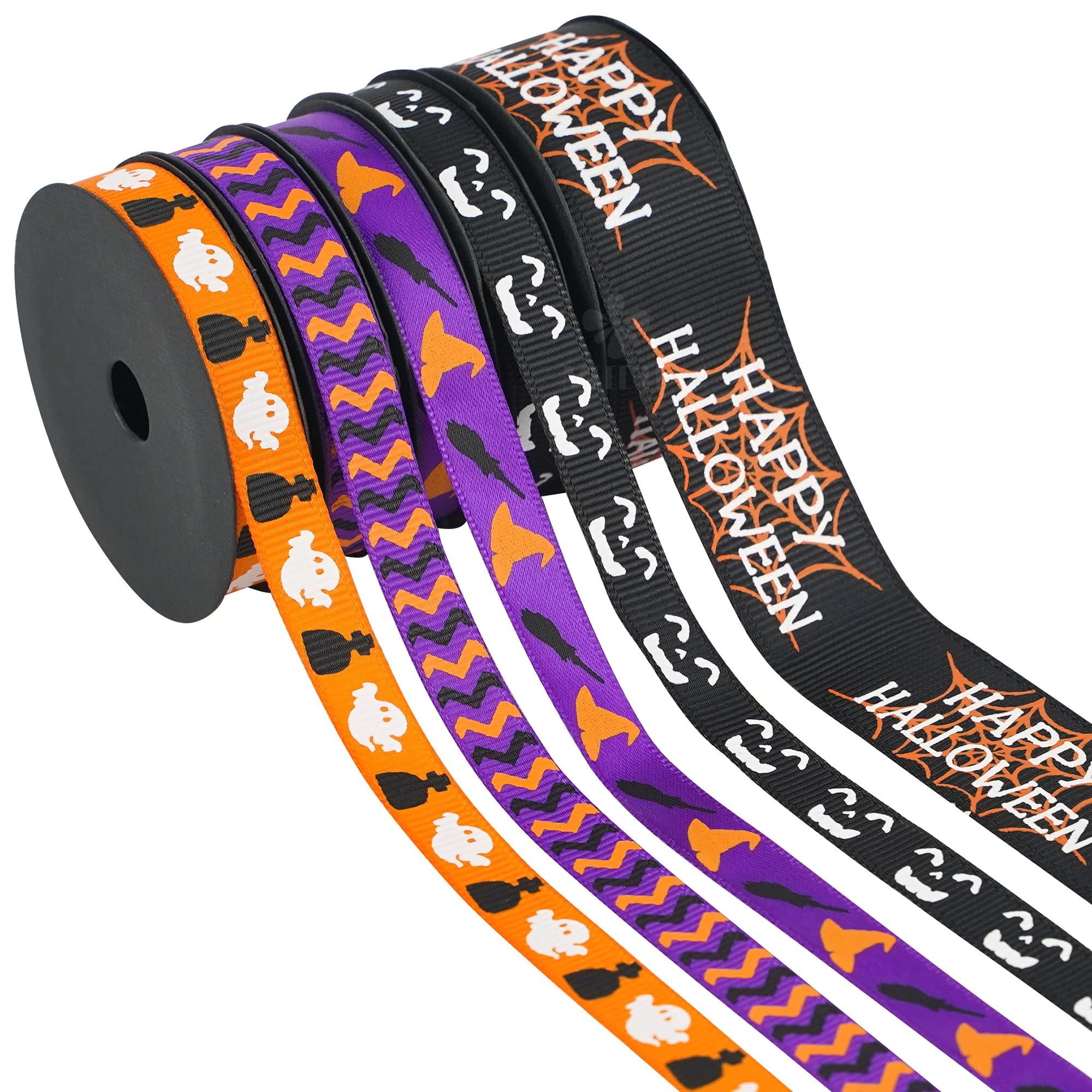 AOIZGMY  Halloween Ribbon Set 3 eighth inch and 1 inch Spooky October Ribbon Assortment 5 Rolls 10 Yards for Crafts Gift Wrap Party Decorations