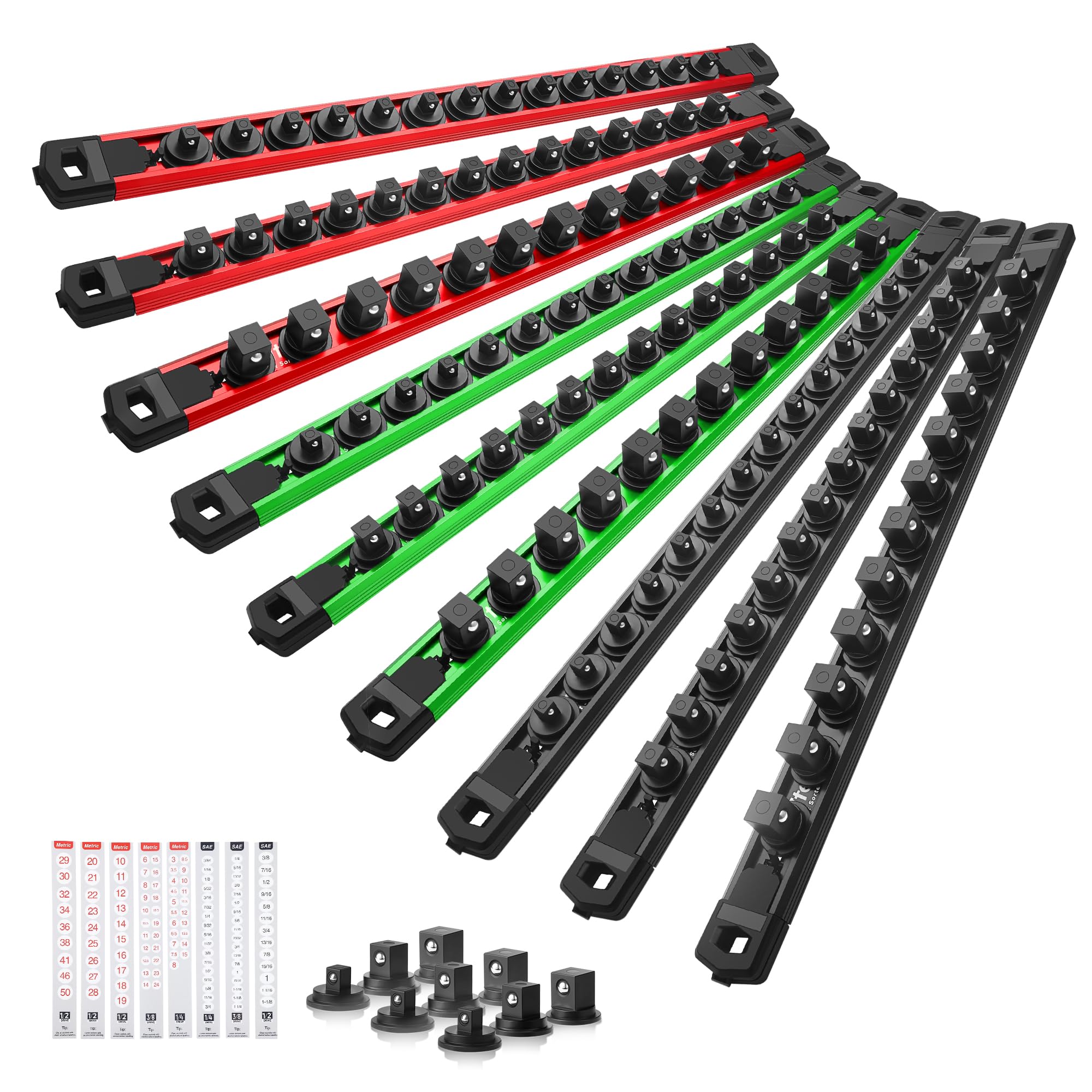 CYIKE  Magnetic Socket Organizer Set 9PC 1/2 in 3/8 in 1/4 in Drive Aluminum Alloy Socket Holder with 120PC 360 Degree Swivel Removable Clips